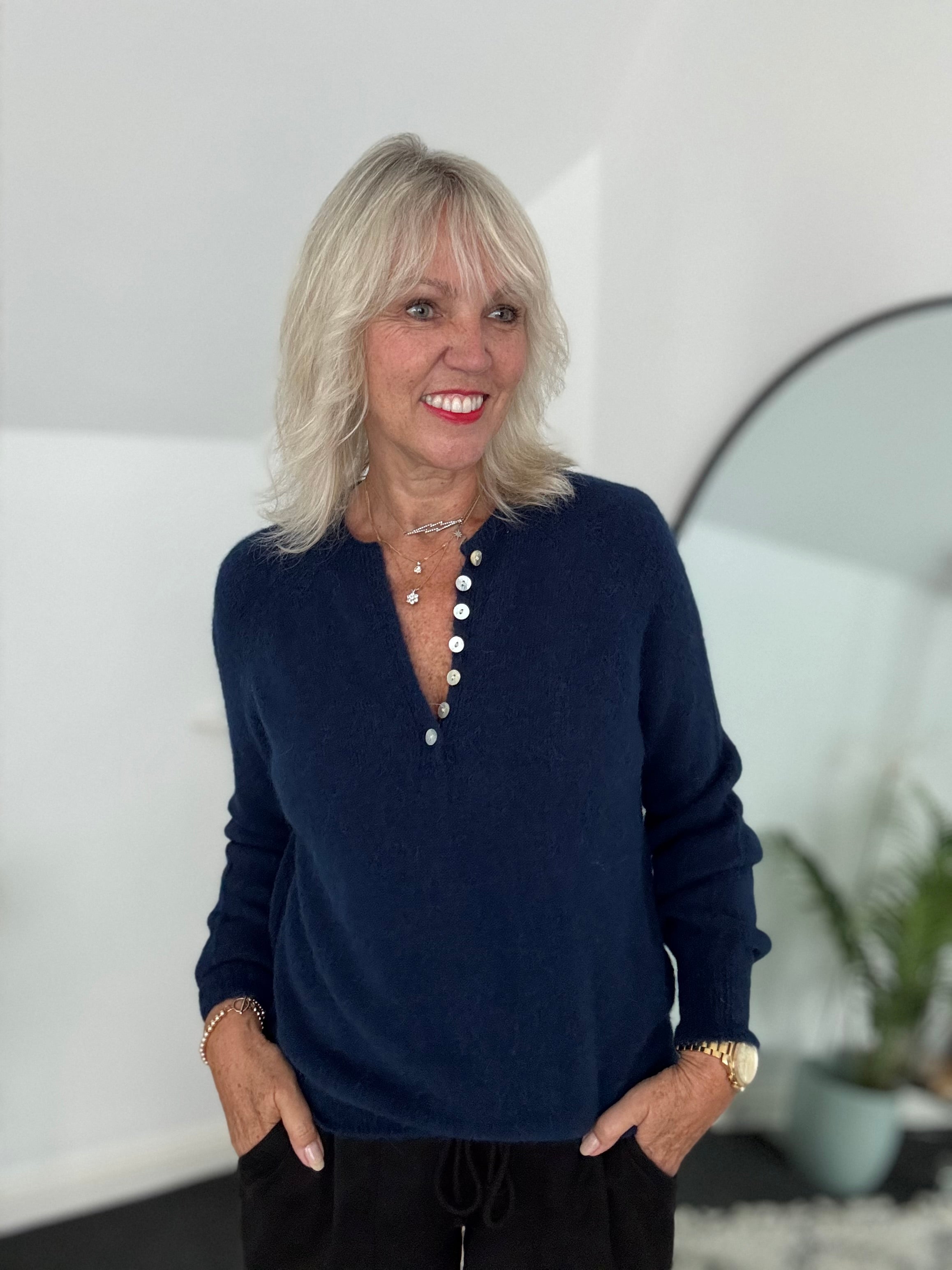 Softie Jumper with Button Neck in Navy