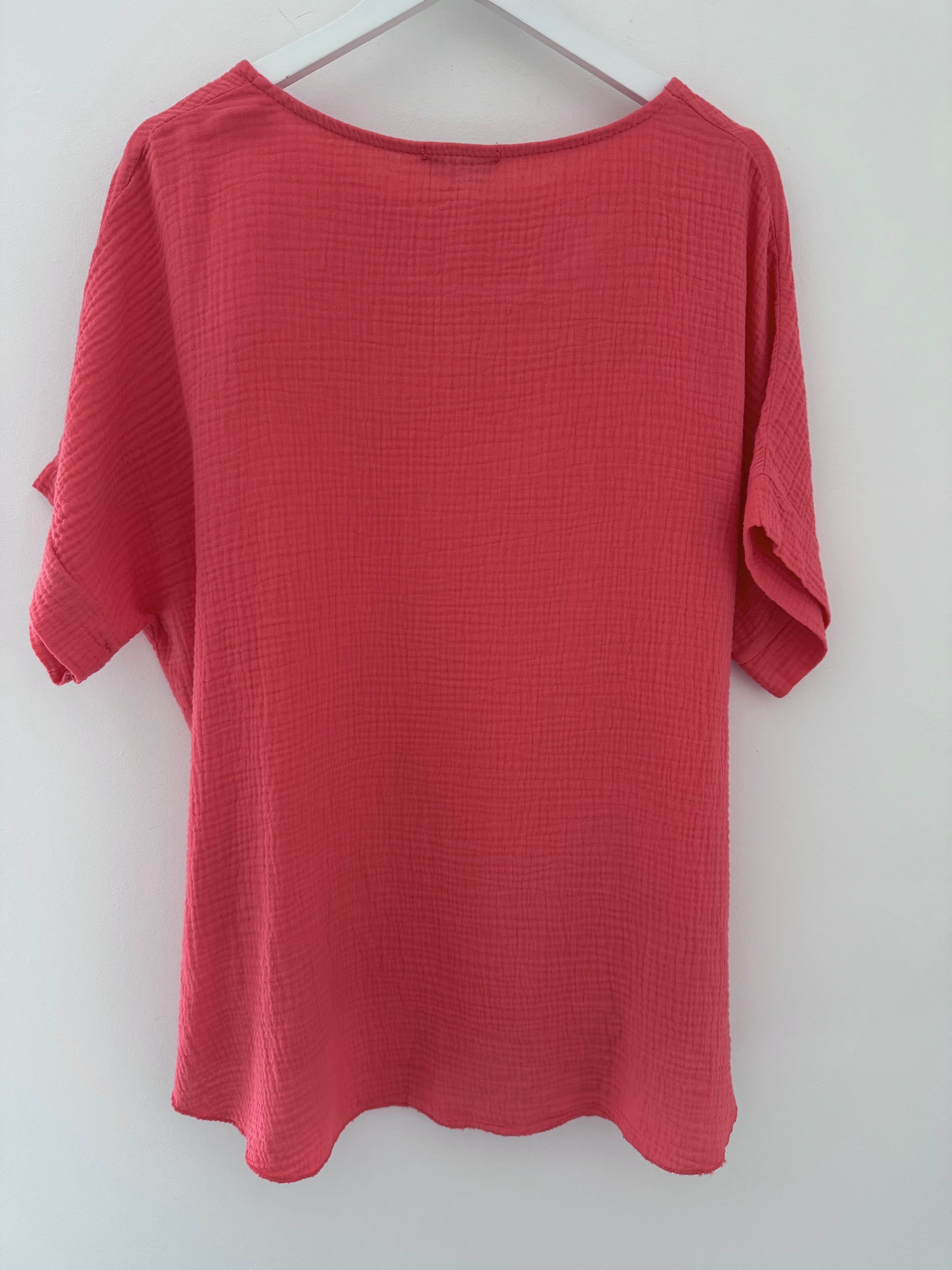 Simple Cheesecloth Top in Coral