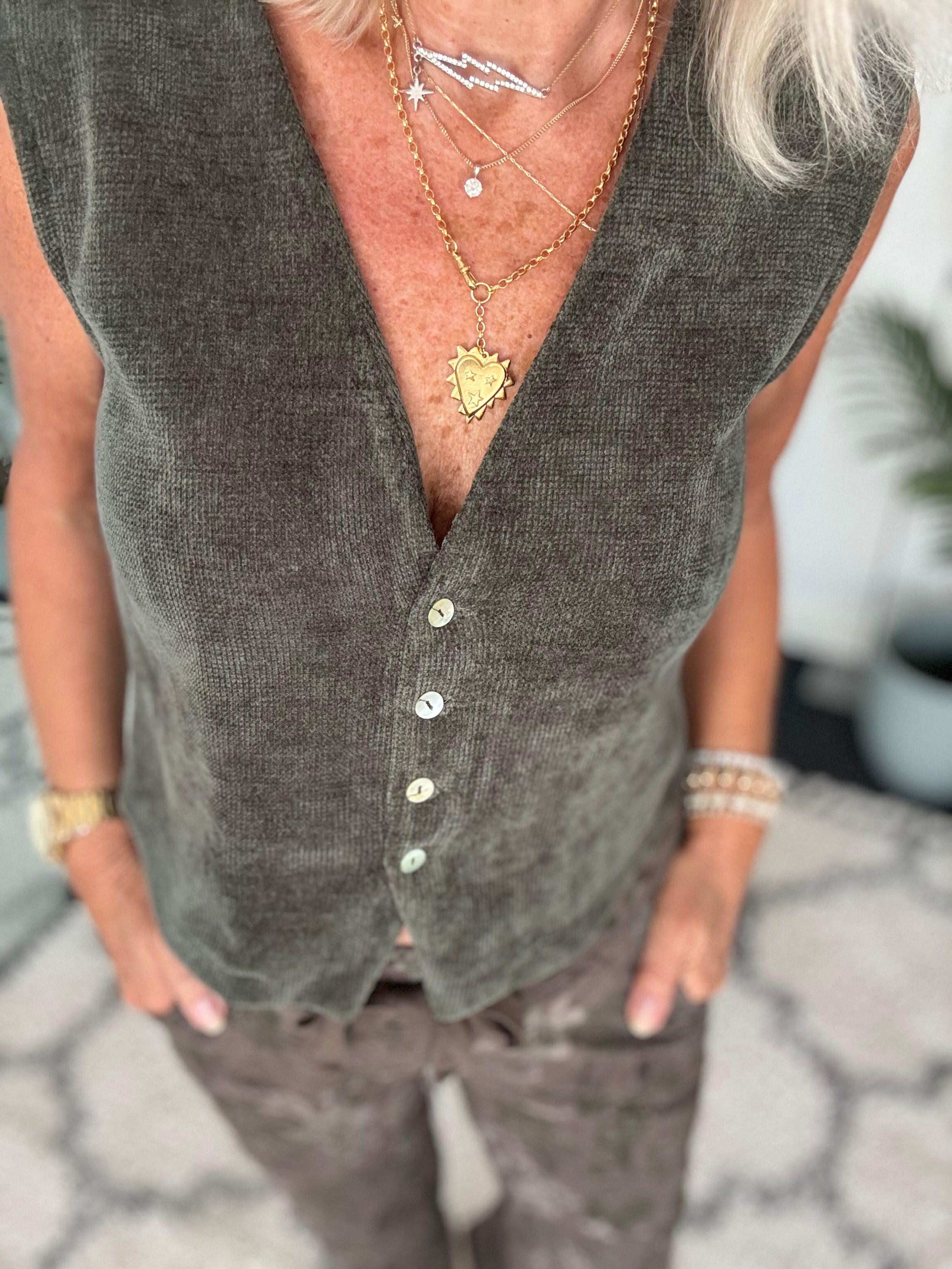 Chenille Waistcoat in Khaki