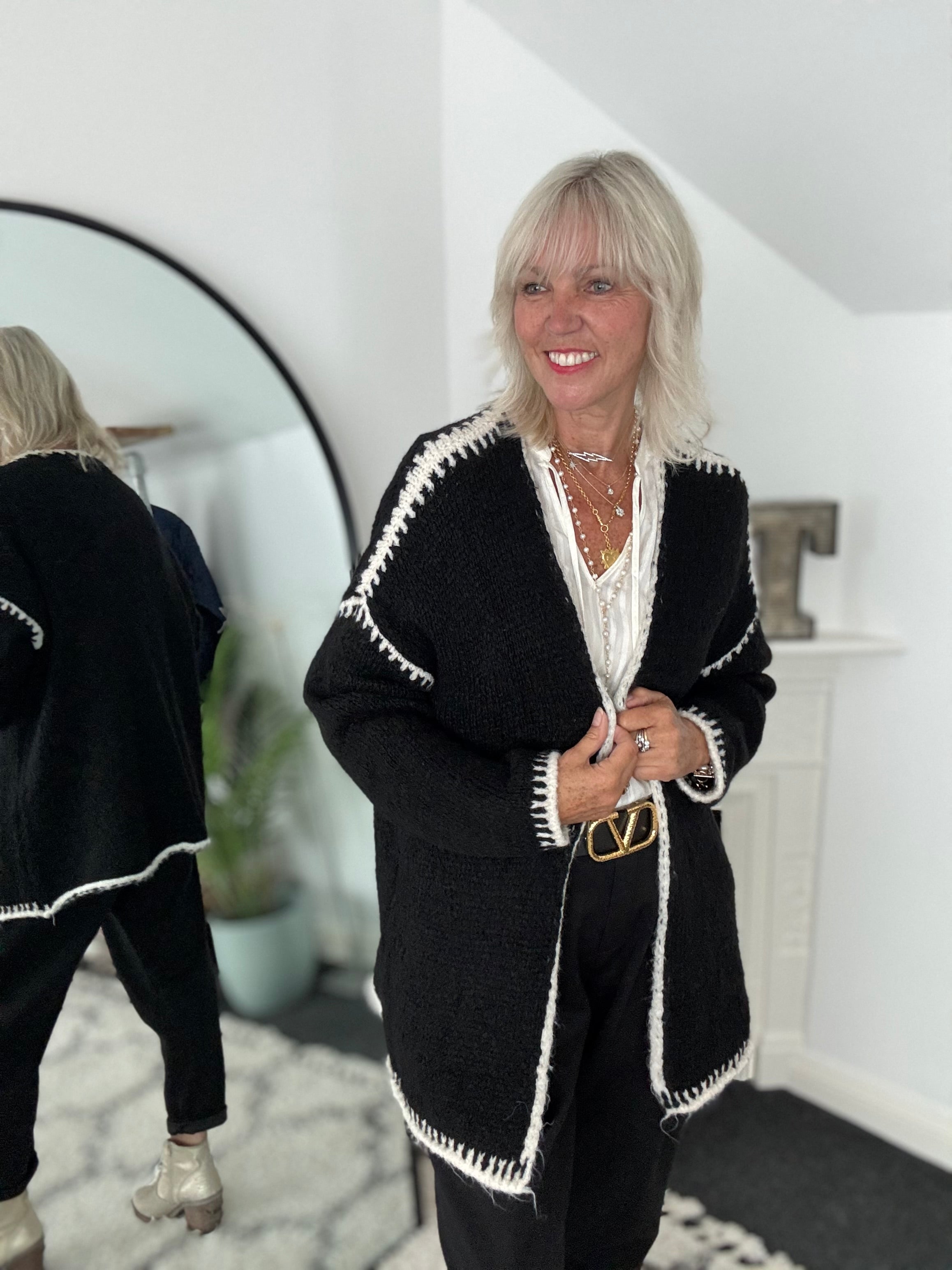 Whip Stitch Cardi in Black & Ecru