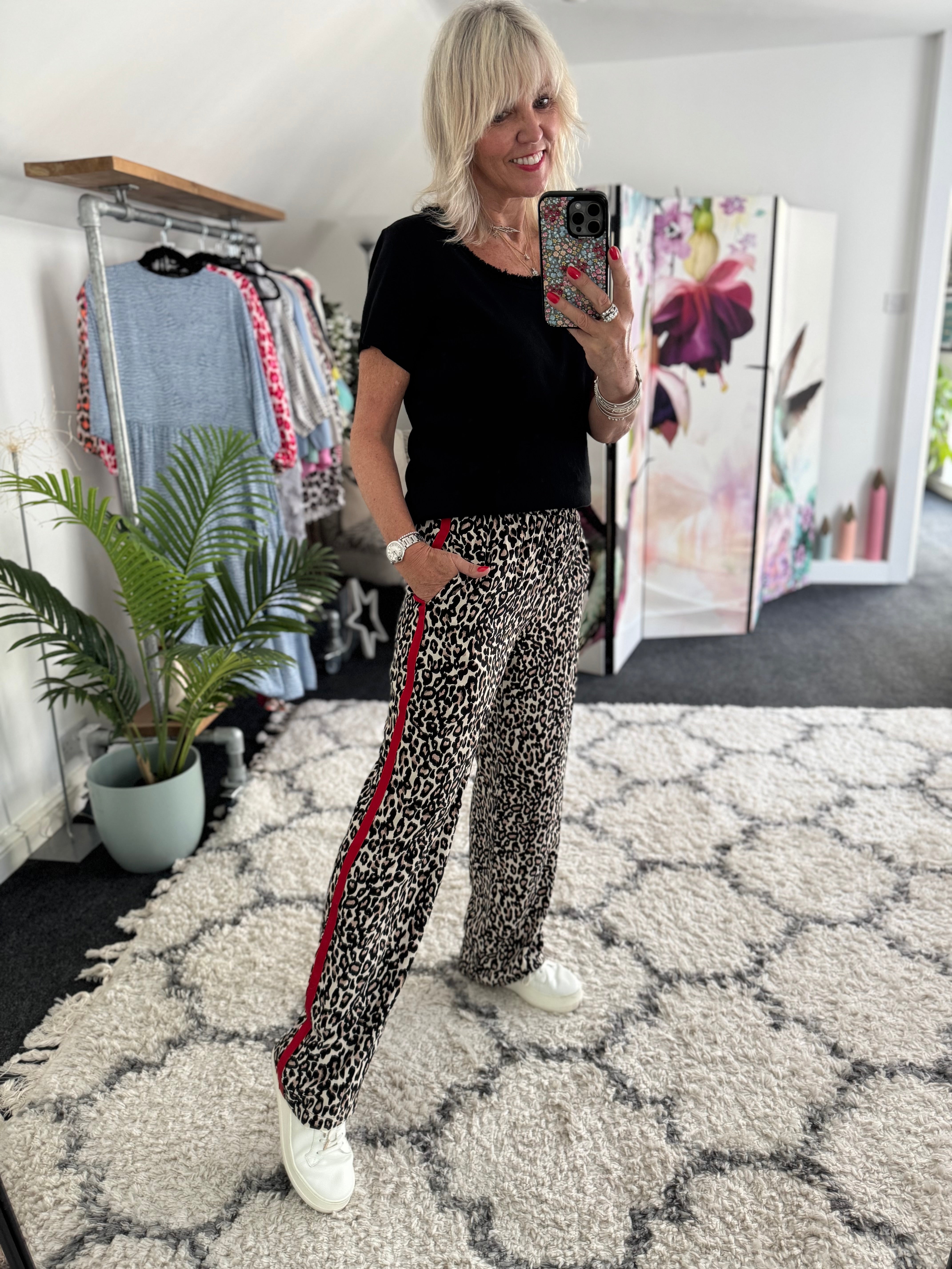 Leopard Trousers with Red Stripe