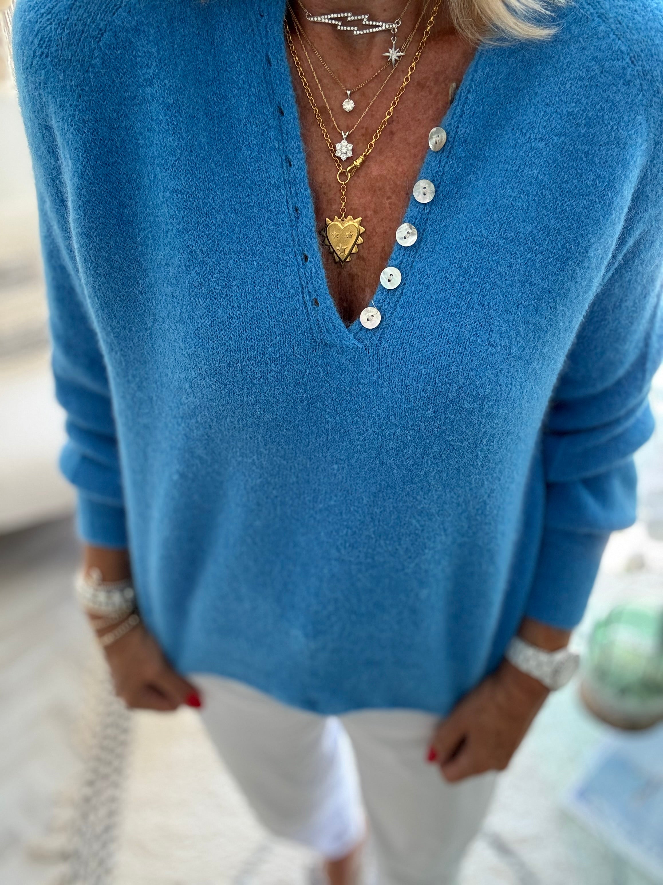 Softie Jumper with Button Neck in Sky Blue