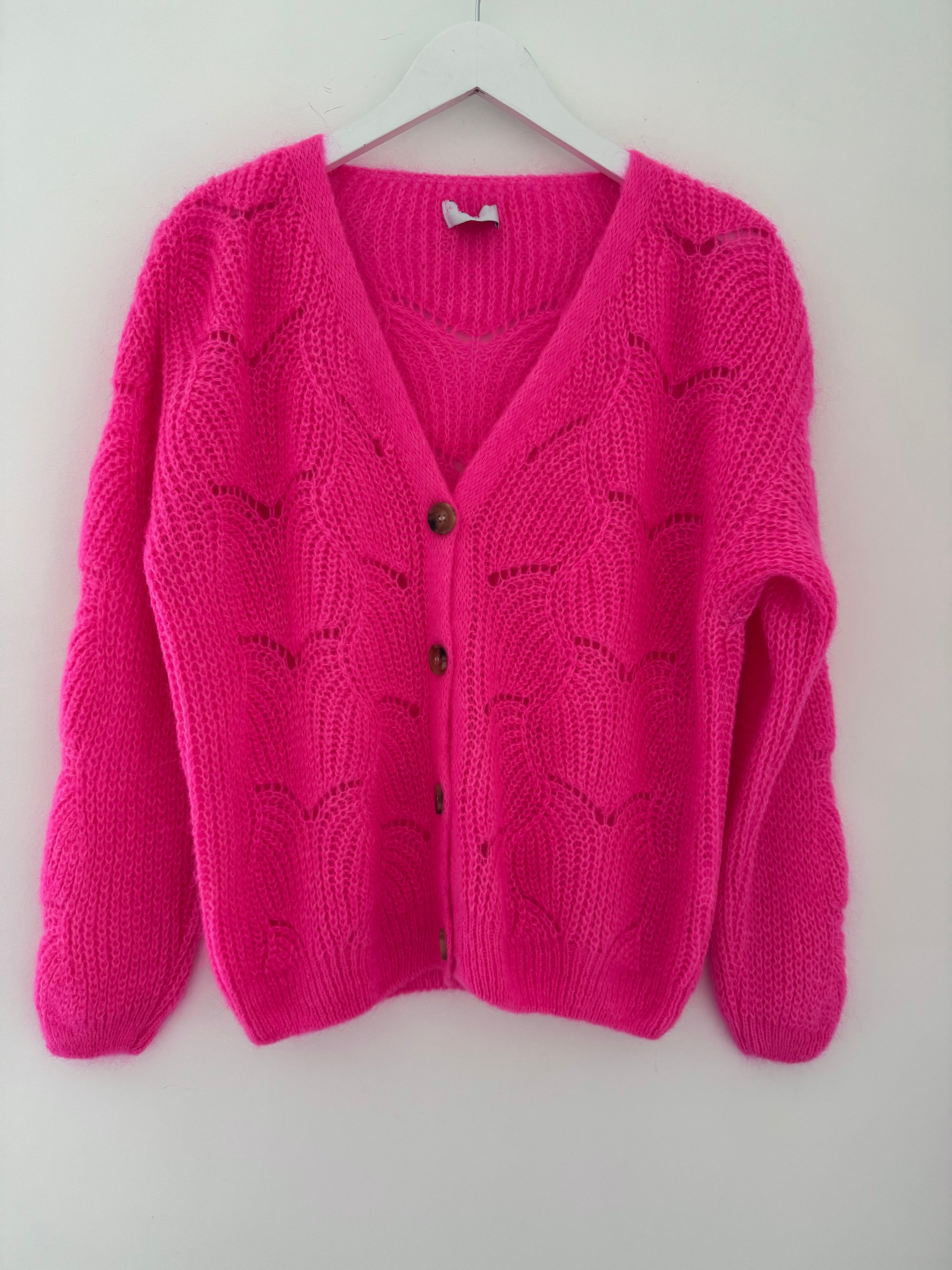 Lace Mohair Cardi in Neon Pink