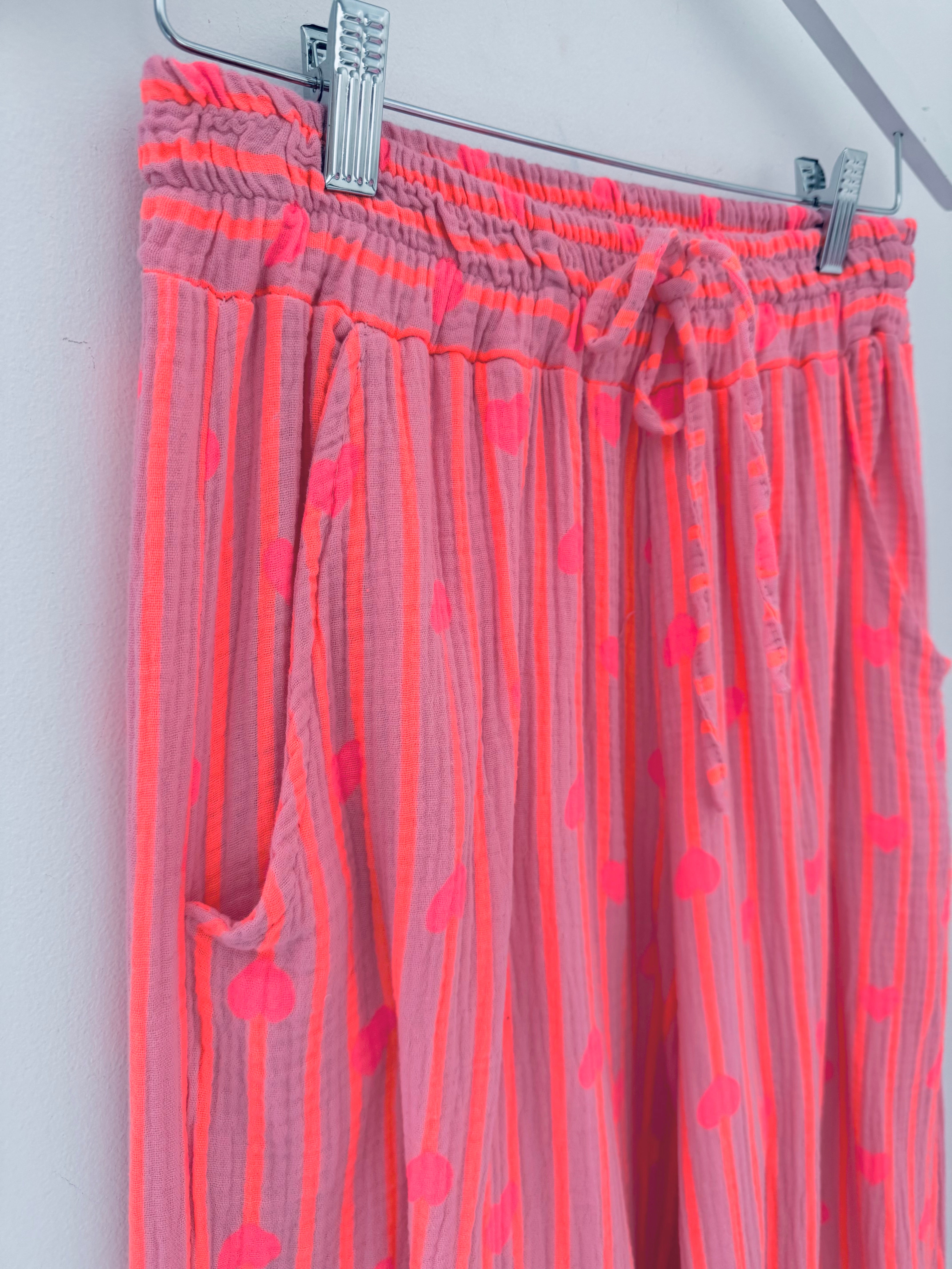Wide Leg Cheesecloth Trousers in Orange & Pink