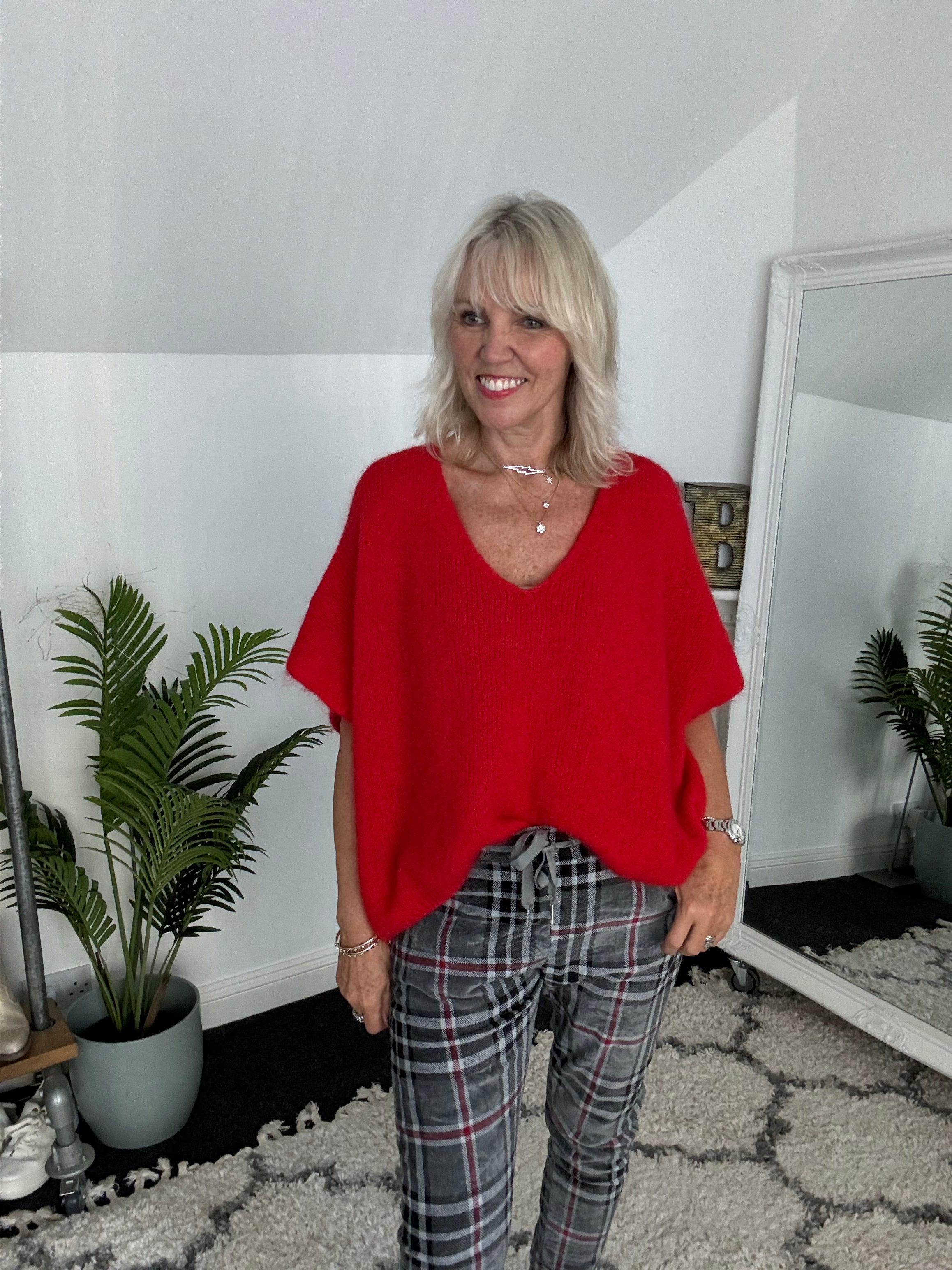 Mohair V Neck Tank in Red
