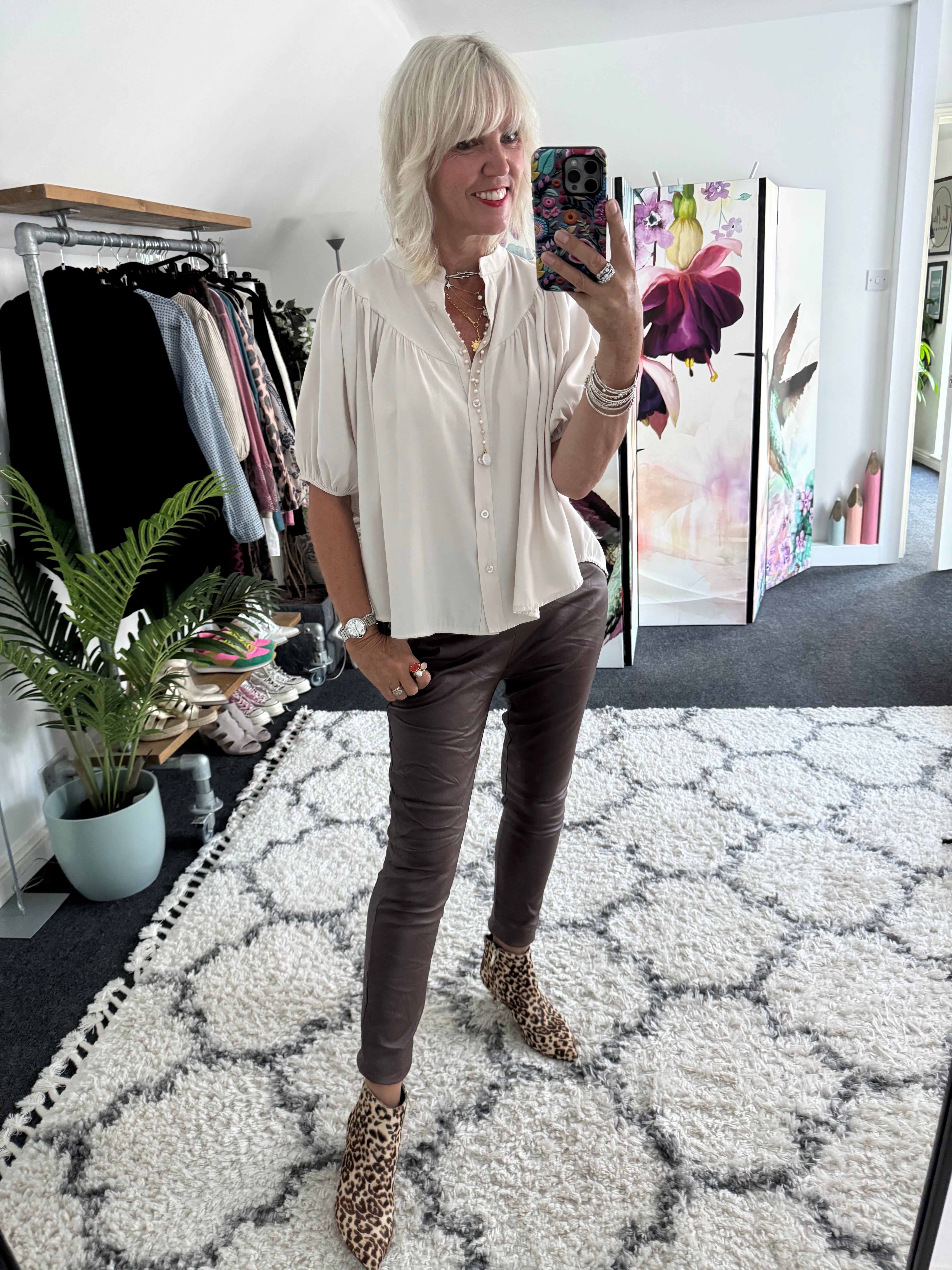 Luxe Gathered Yoke Blouse in Ecru