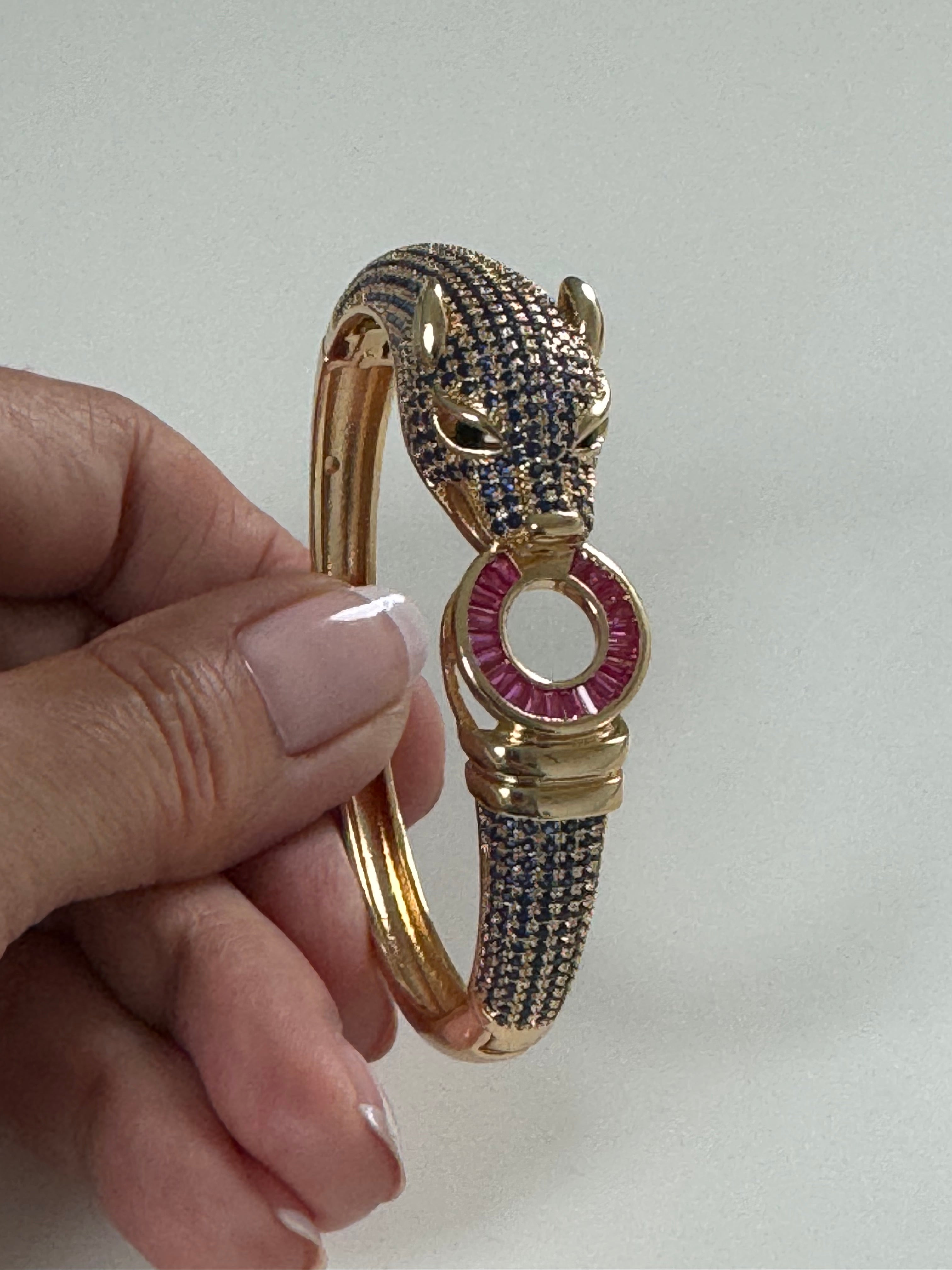 Stunning Panther Diamonte Bracelet in Sapphire & Gold