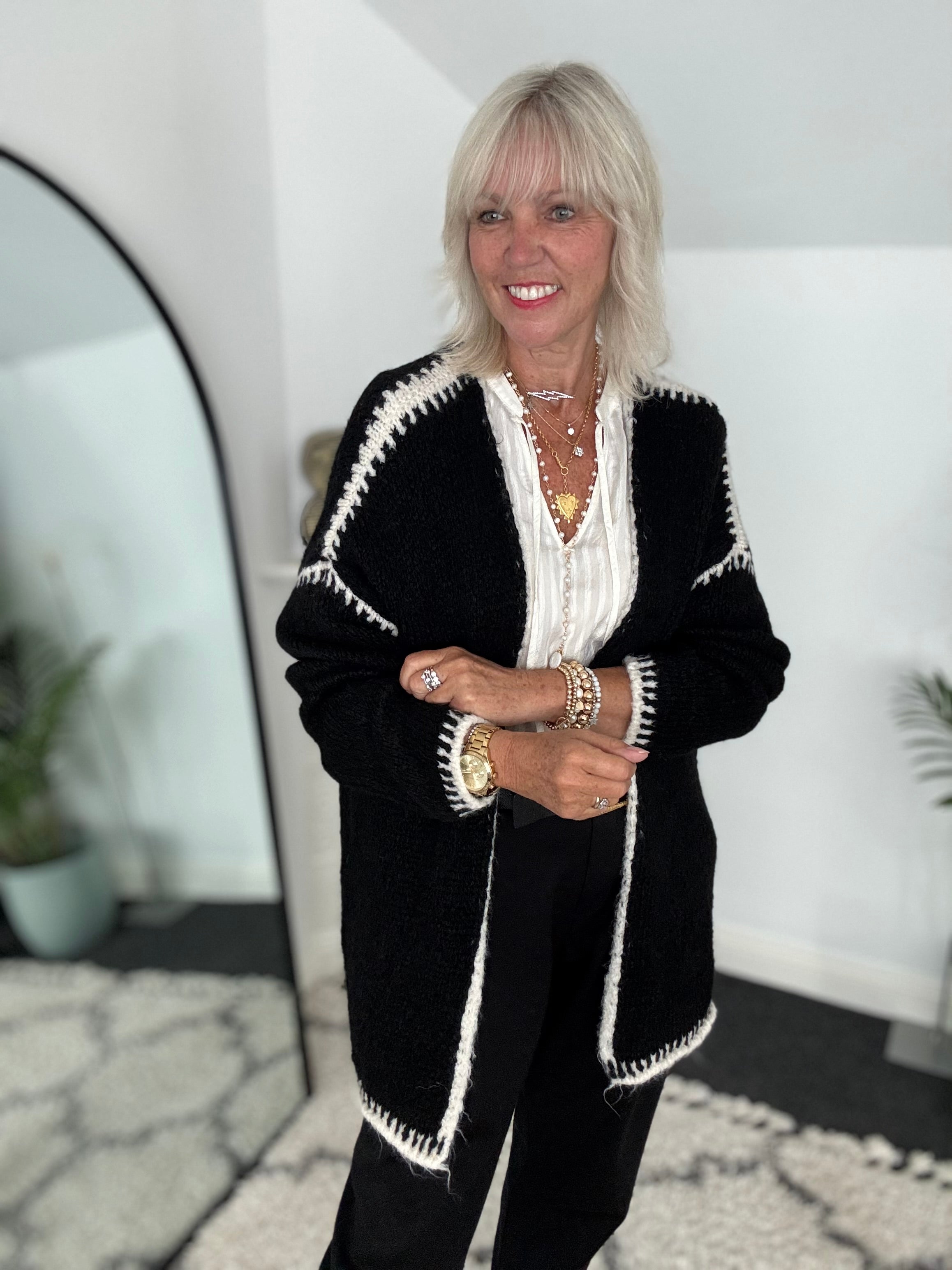 Whip Stitch Cardi in Black & Ecru
