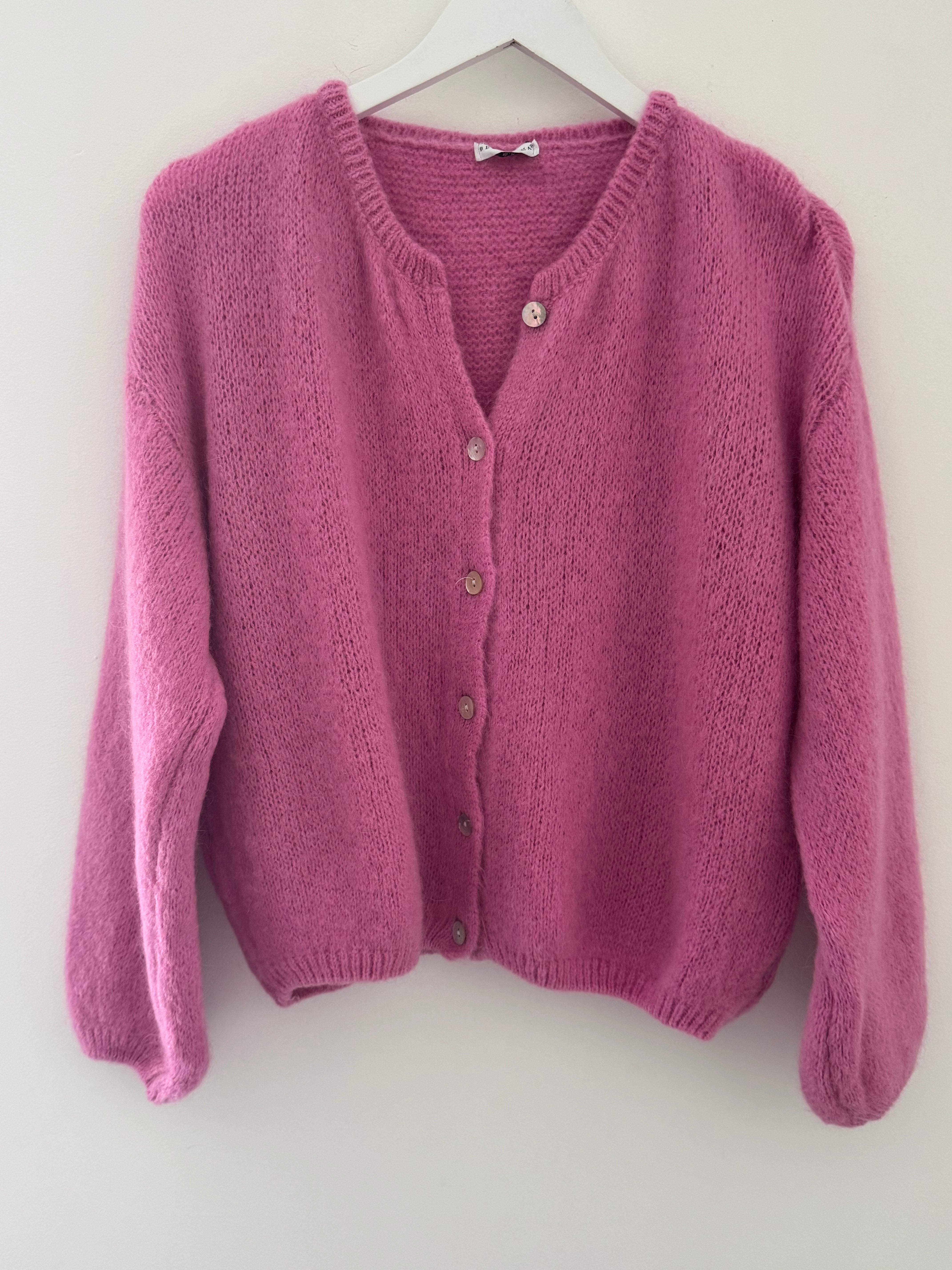 Mohair Buttoned Cardi in Candy Pink