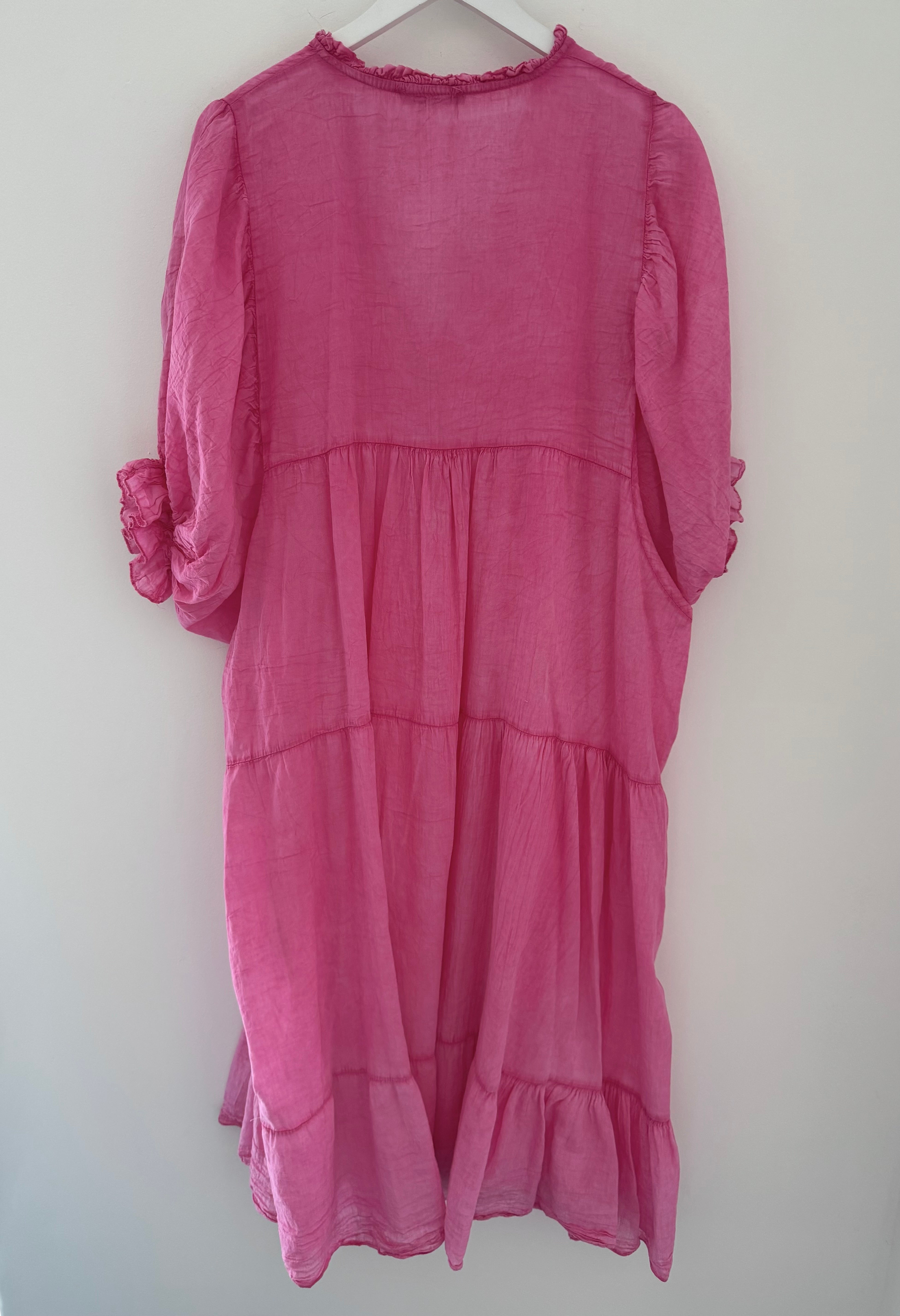 Oversized Cotton Tiered Dress in Vintage Pink