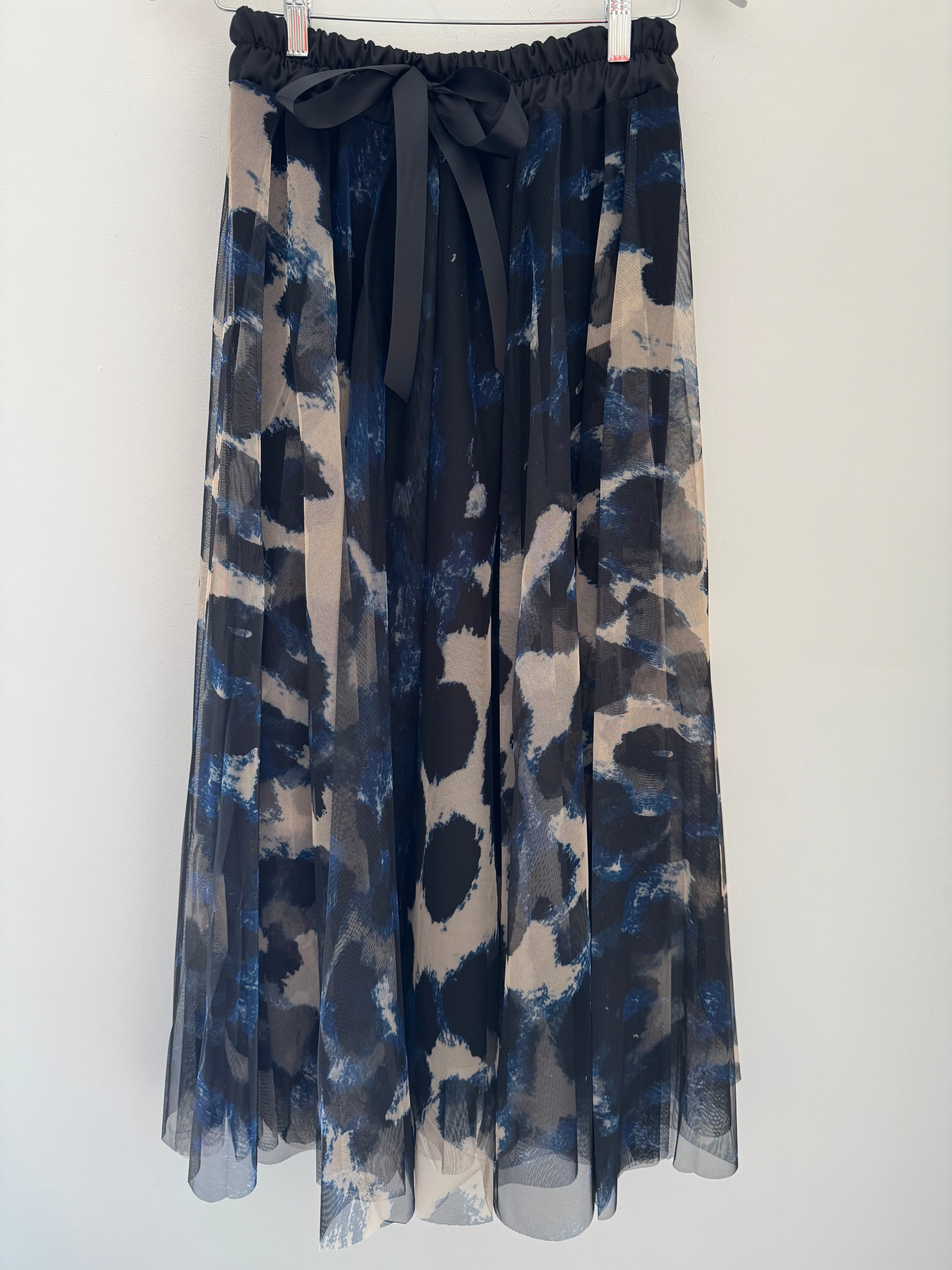 Tulle Midi Skirt in Black & Blue Leopard