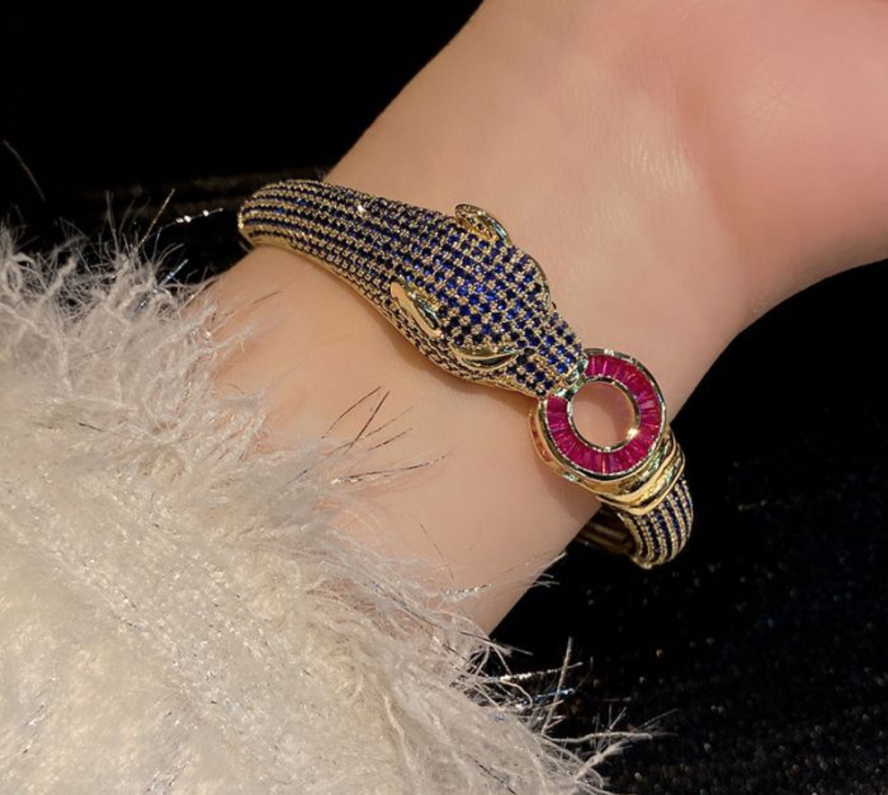 Stunning Panther Diamonte Bracelet in Sapphire & Gold