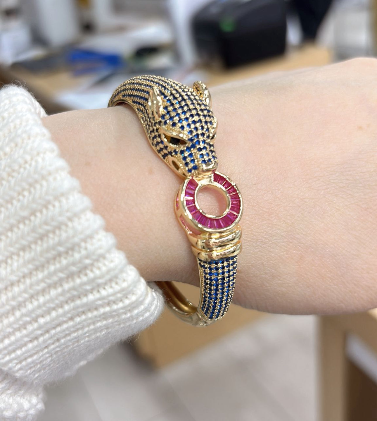 Stunning Panther Diamonte Bracelet in Sapphire & Gold
