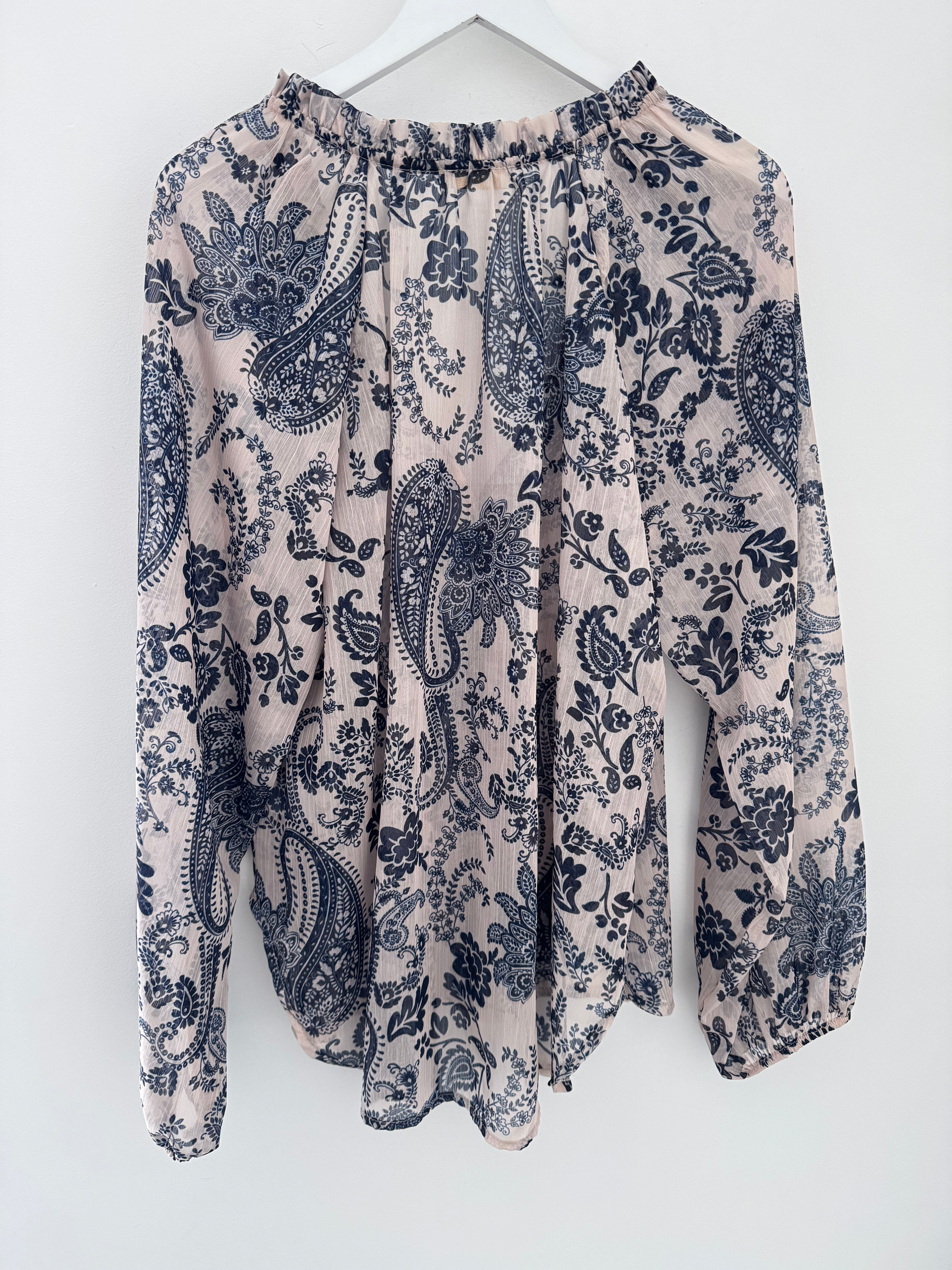 Paisley Blouse in Blue & Ecru