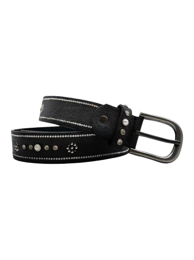Studded Leather Belt in Ink Blue