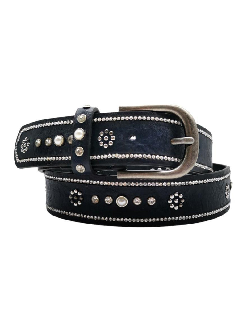 Studded Leather Belt in Ink Blue
