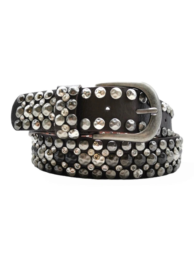 Disc Studded Leather Belt in Chocolate