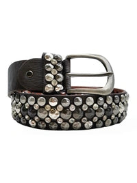 Disc Studded Leather Belt in Chocolate