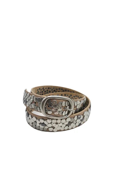 Disc Studded Leather Belt in Stone