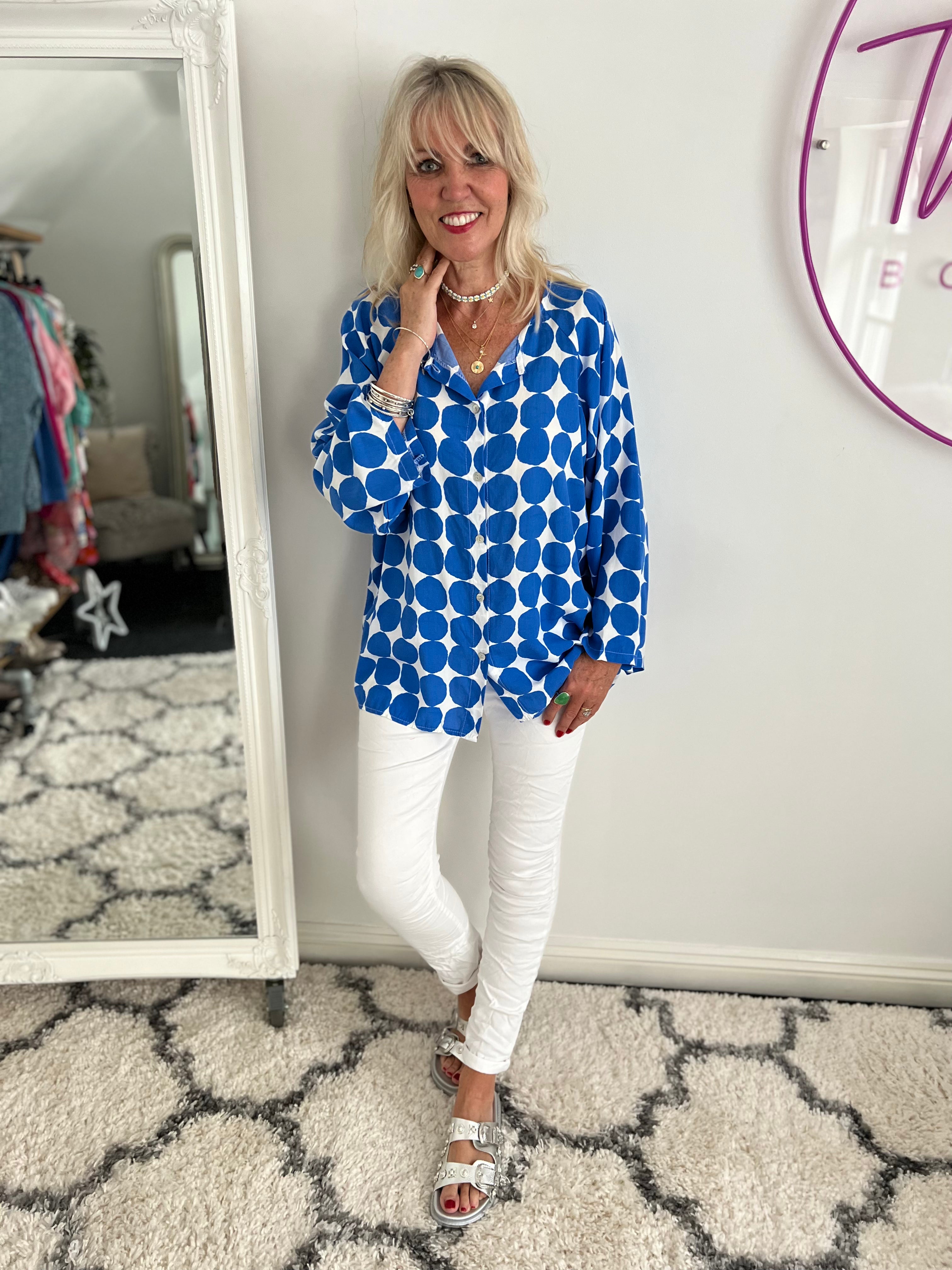 Spot Print Blouse in Blue & White