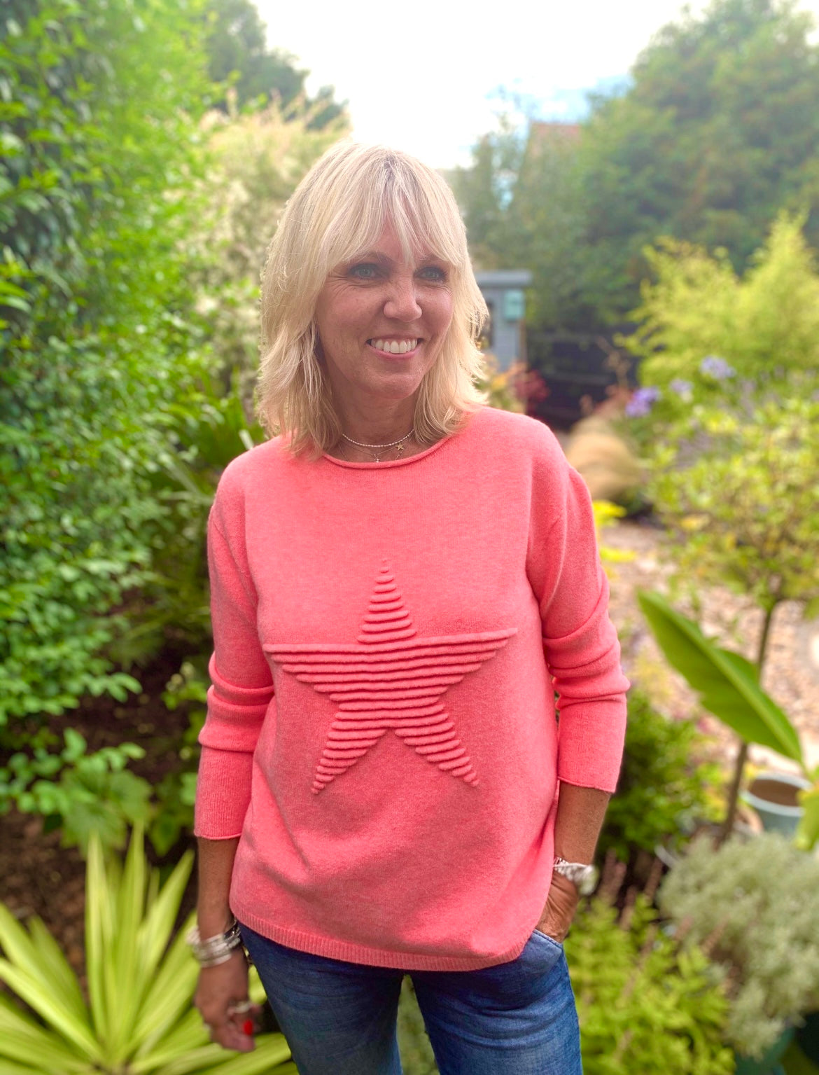 Ribbed Star Jumper in Coral