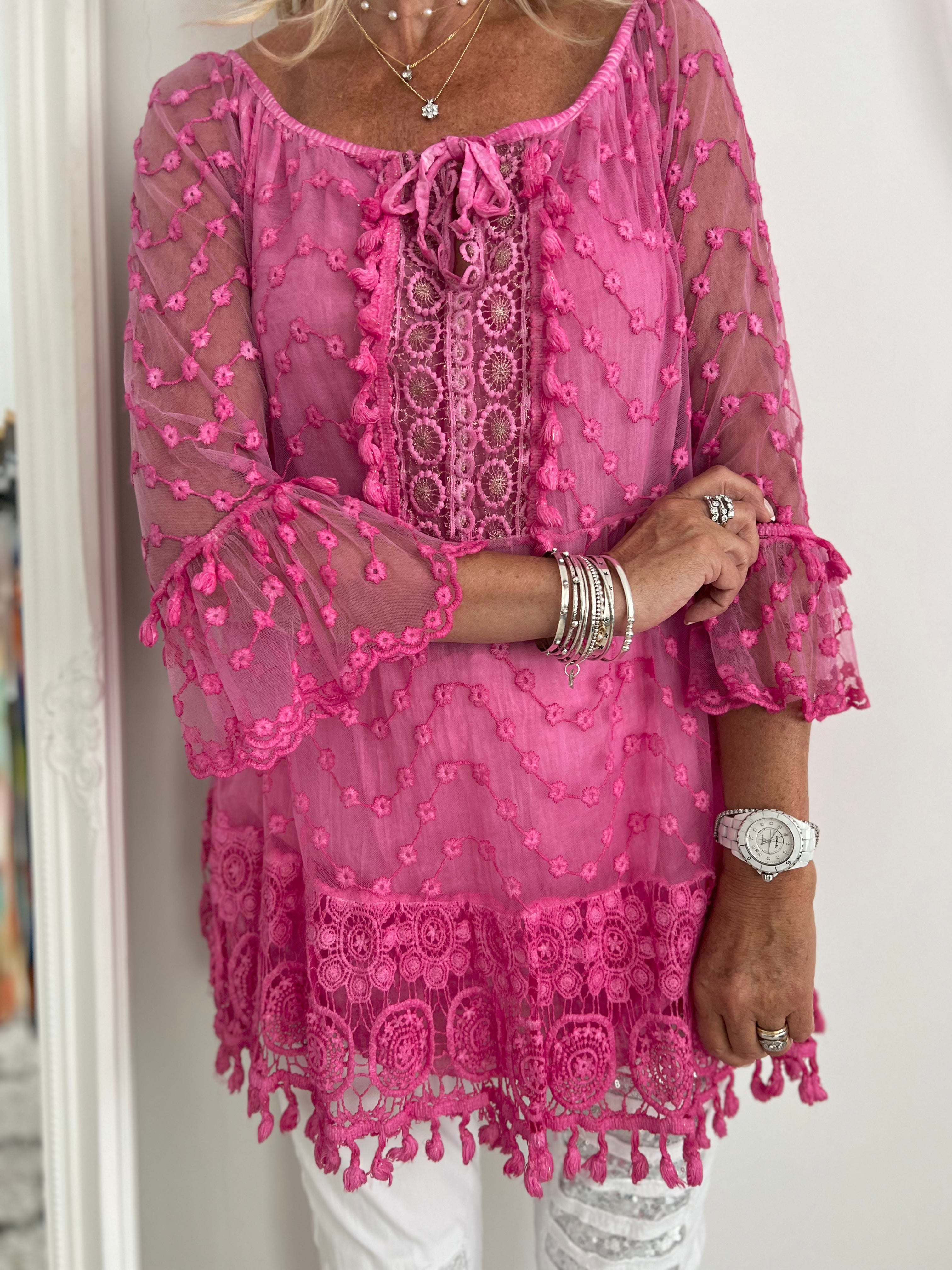 Lace Overlay Top in Pink