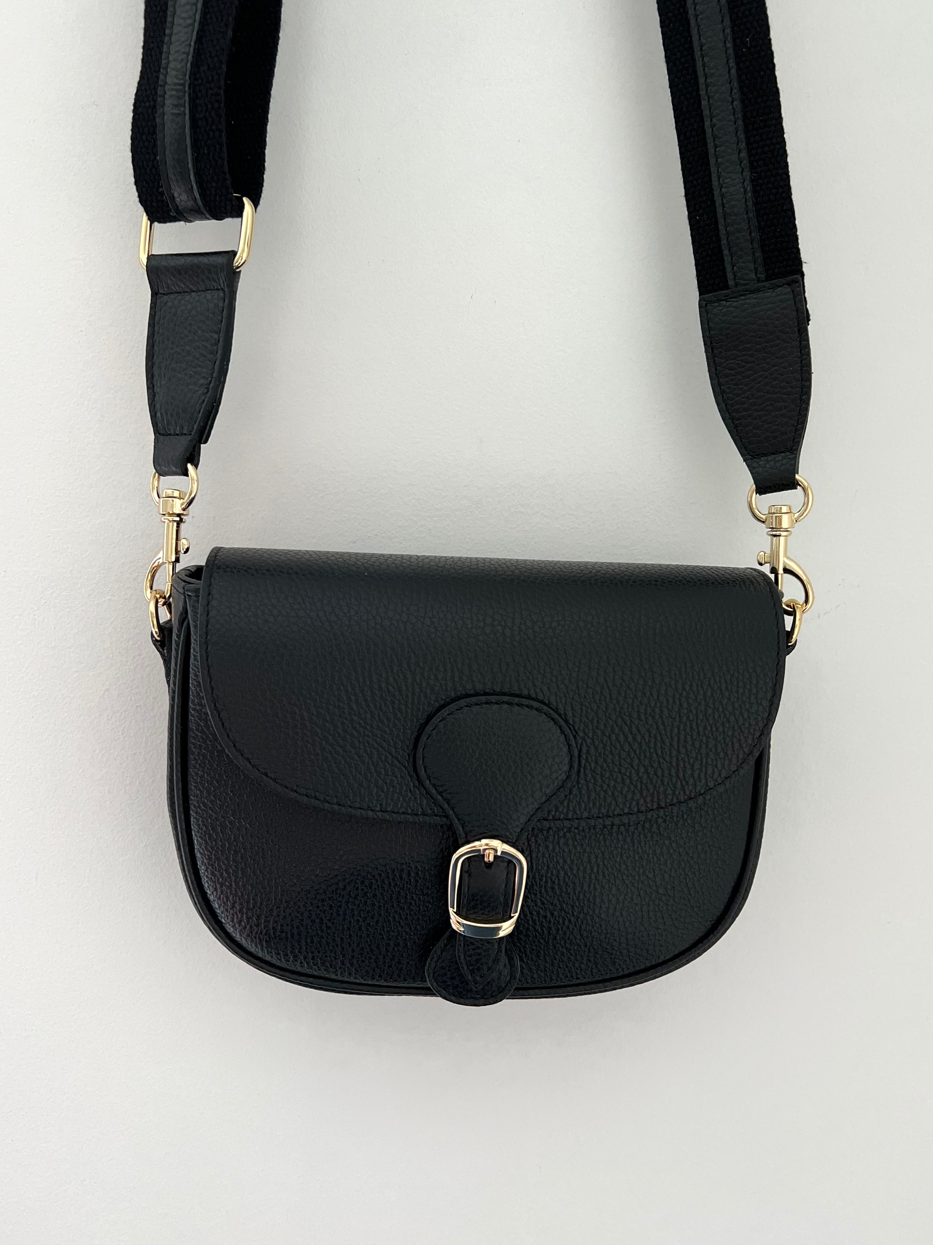 Pebble Leather Crossbody Bag in Black
