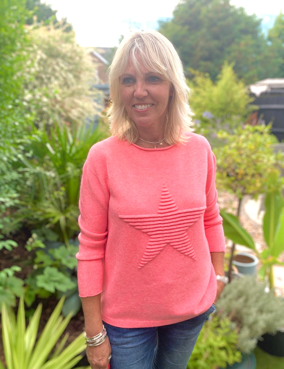 Ribbed Star Jumper in Coral