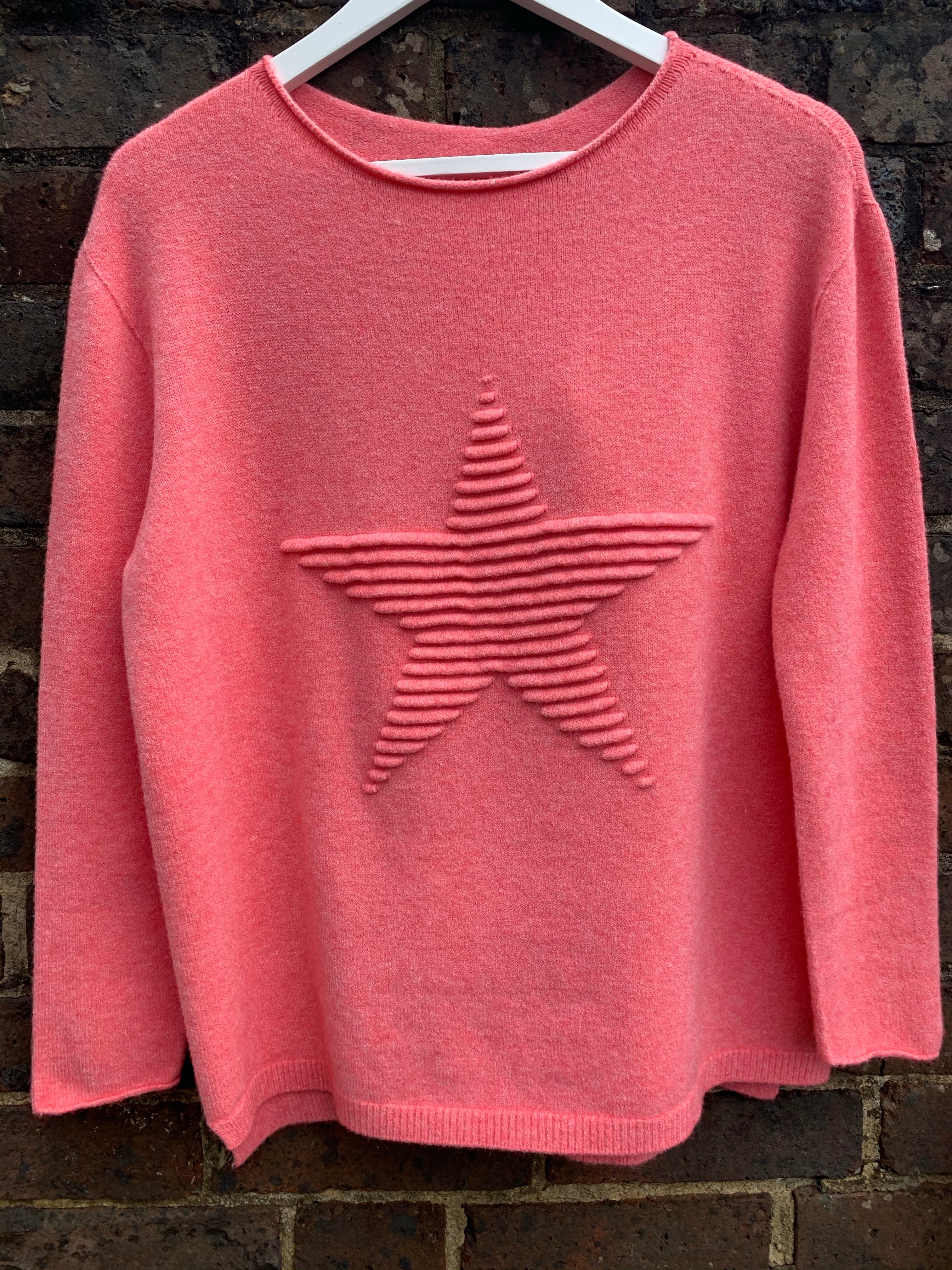 Ribbed Star Jumper in Coral