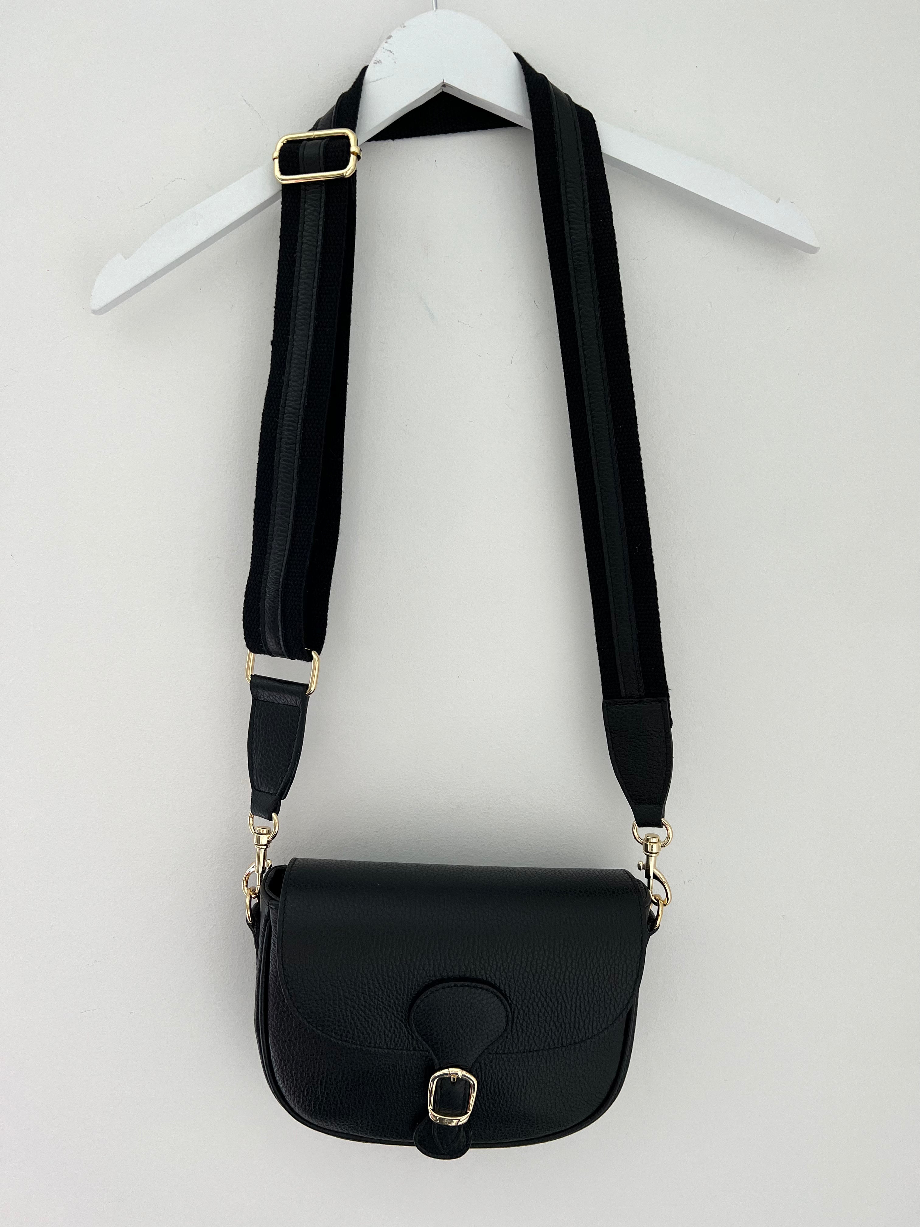Pebble Leather Crossbody Bag in Black