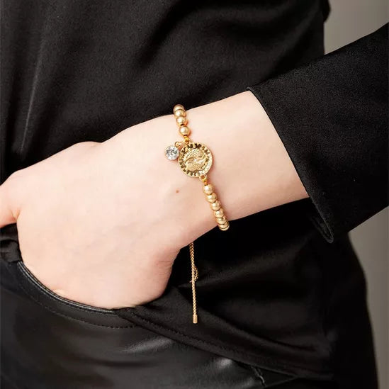 Gold Disk & Diamonte Friendship Bracelet