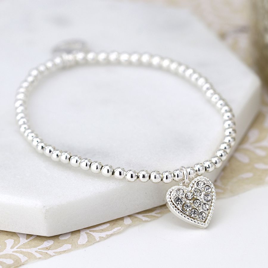 Silver Crystal Heart Bracelet