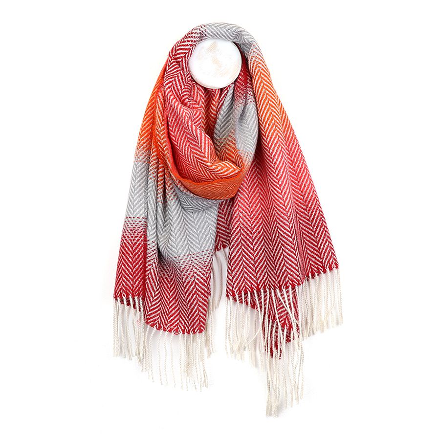 Ombre Check Scarf in Red & Orange