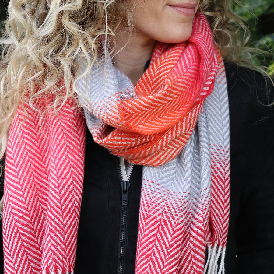 Ombre Check Scarf in Red & Orange