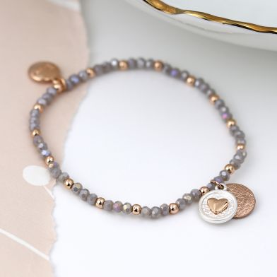 Grey & Rose Gold Heart Bracelet
