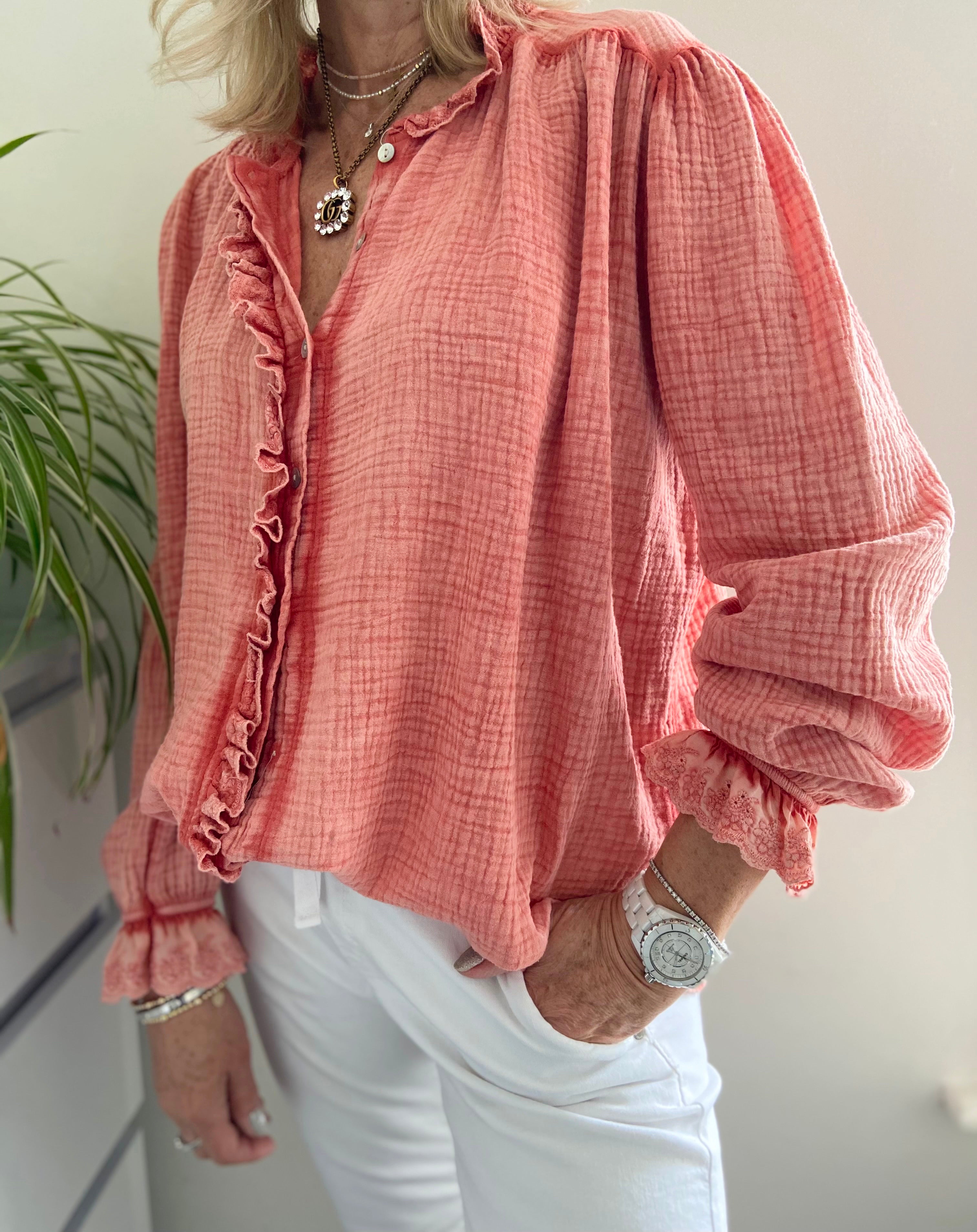 Cheesecloth Shirt in Coral