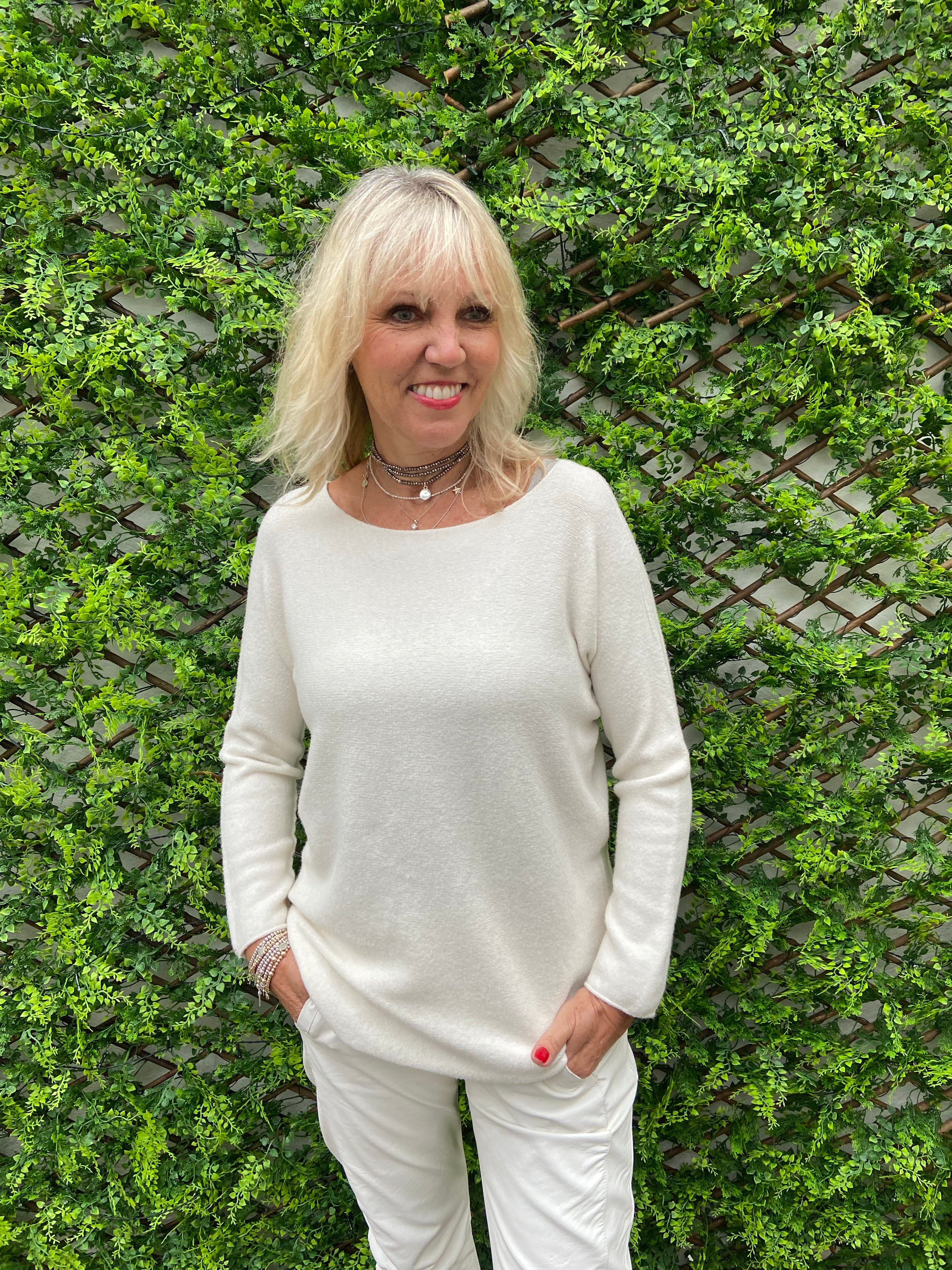 Simple Round Neck Jumper in Ivory