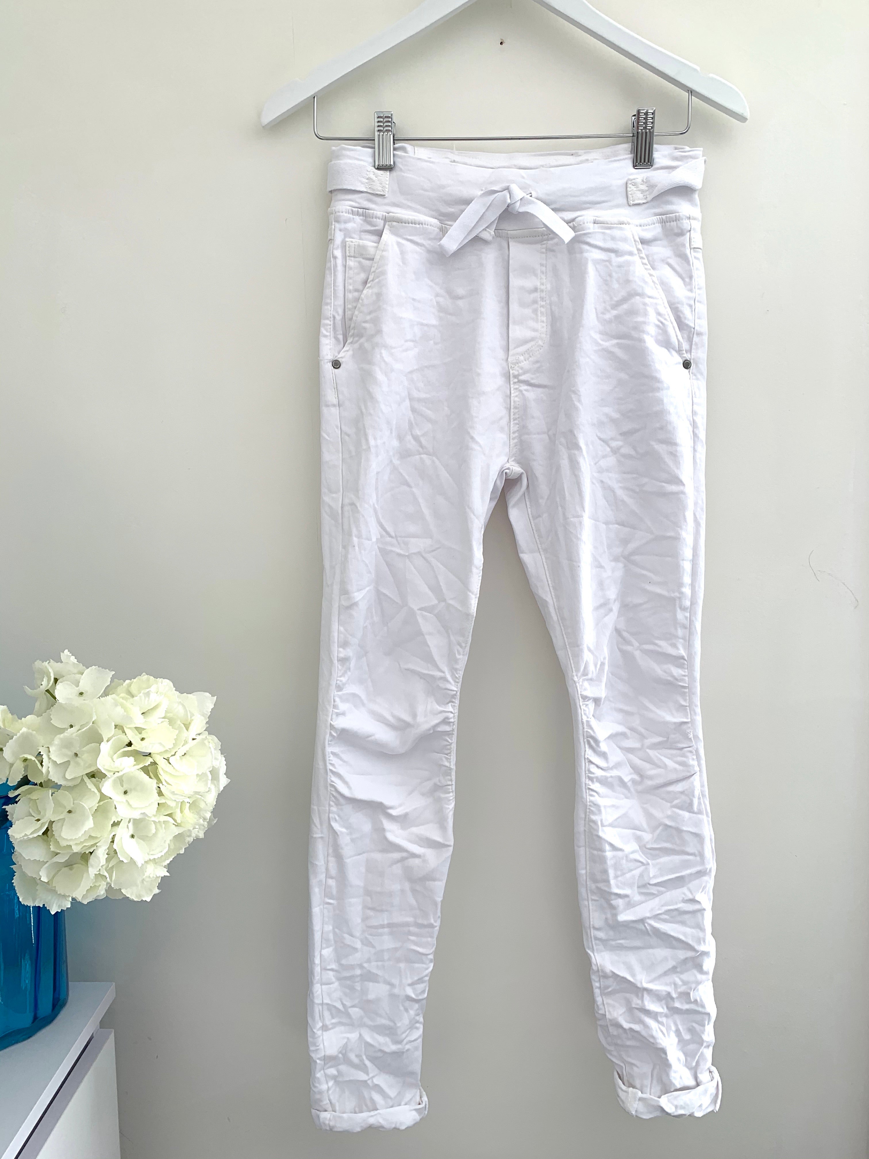 White Jean Joggers