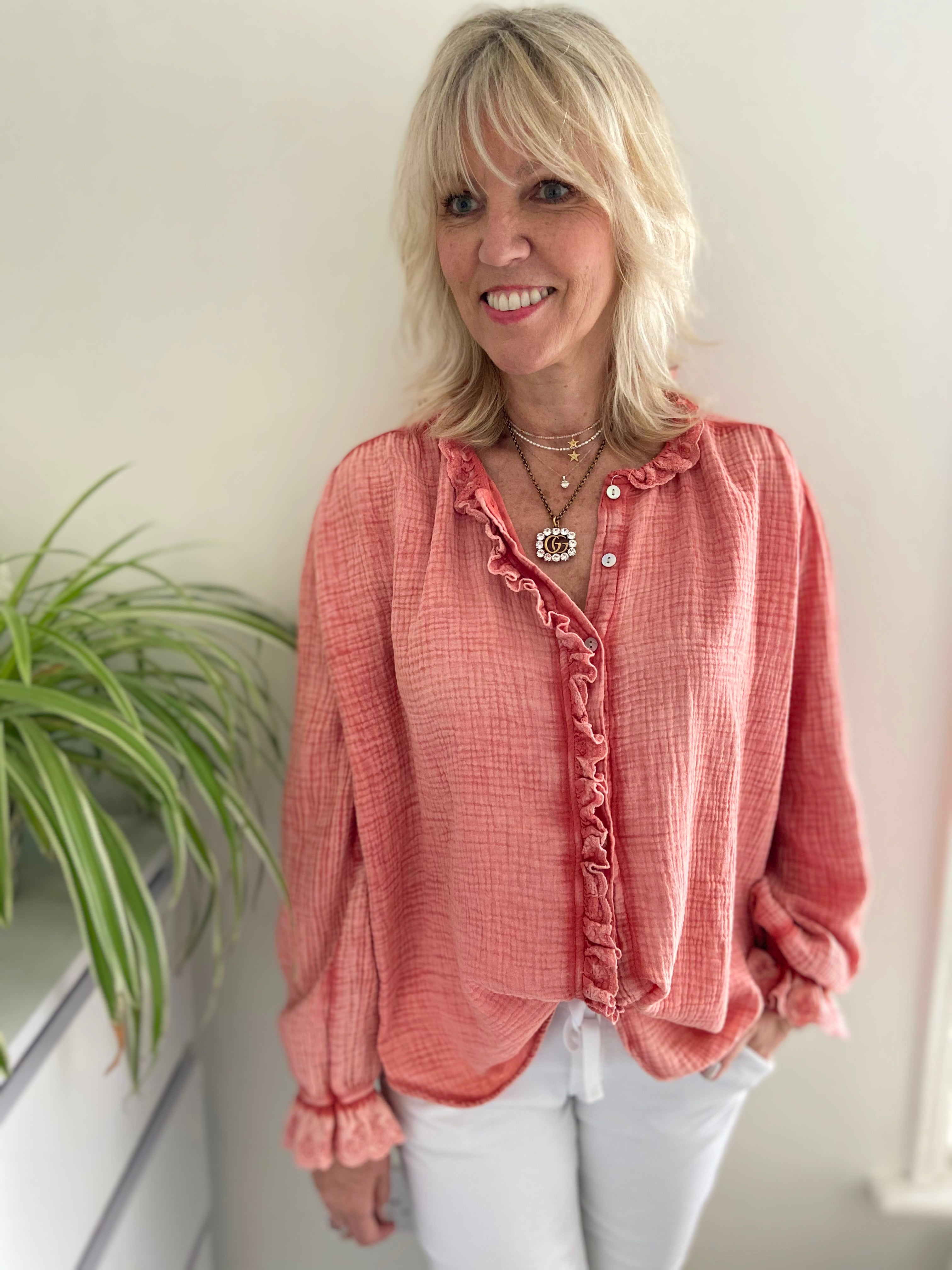 Cheesecloth Shirt in Coral