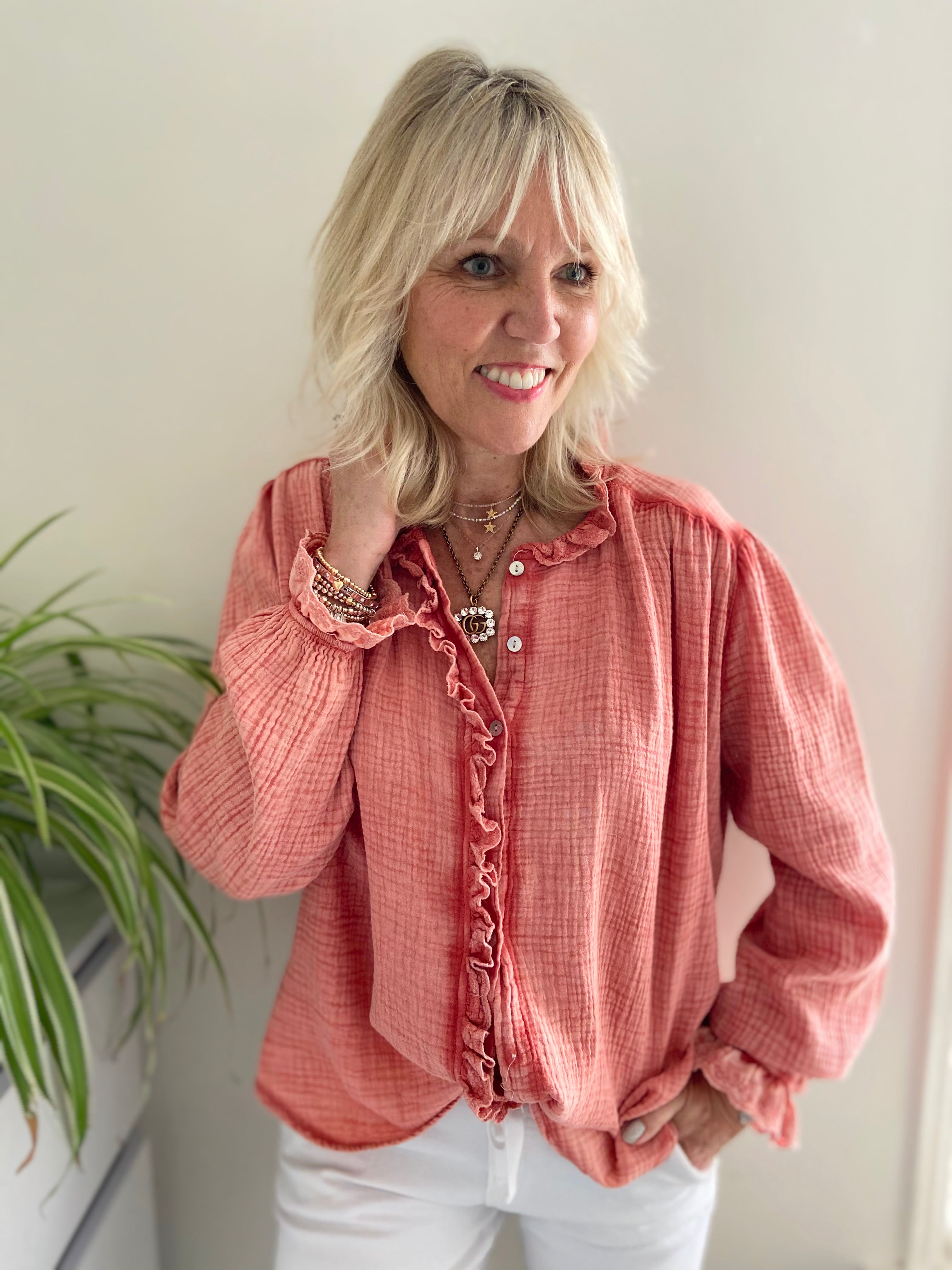 Cheesecloth Shirt in Coral