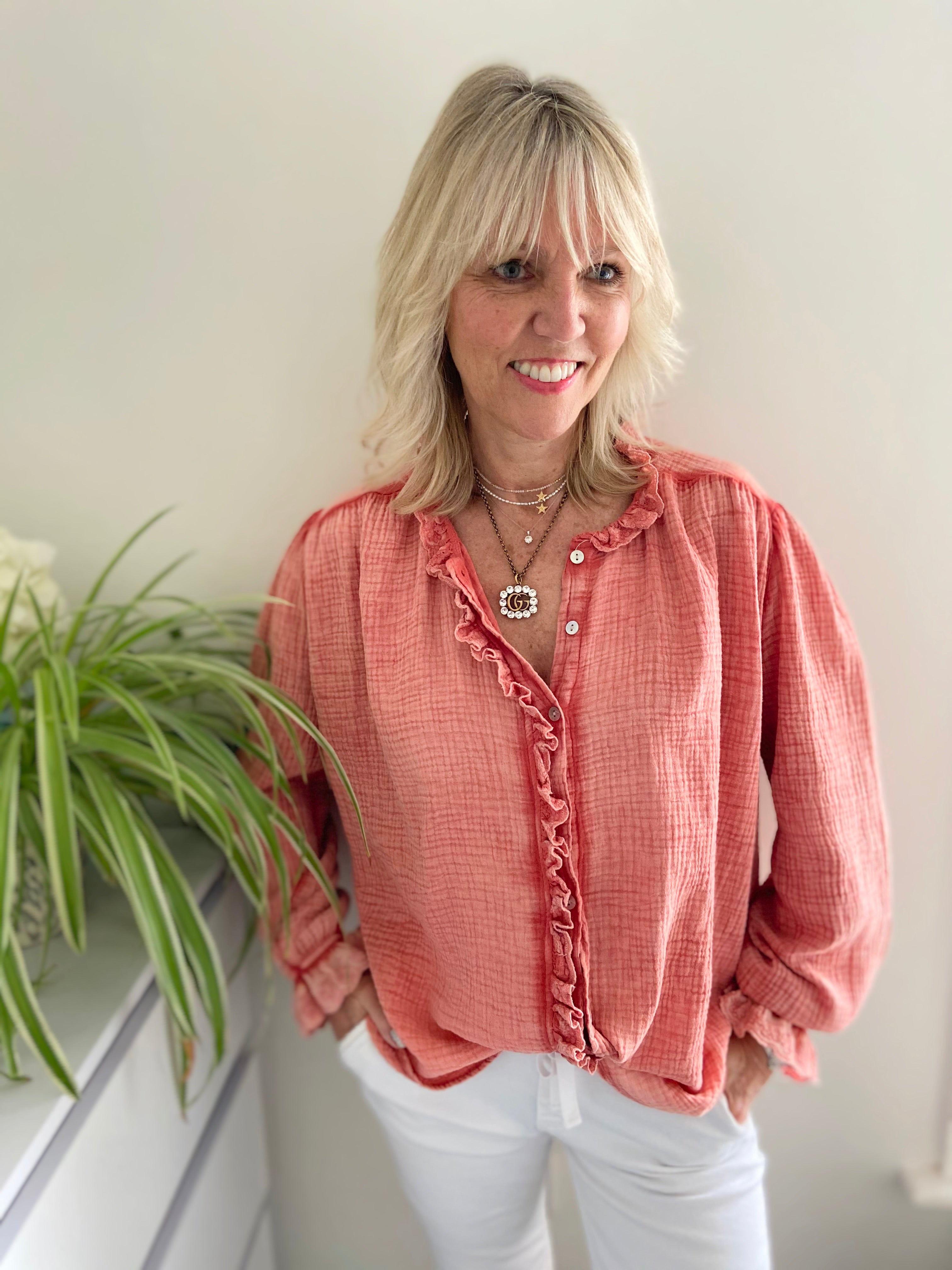 Cheesecloth Shirt in Coral