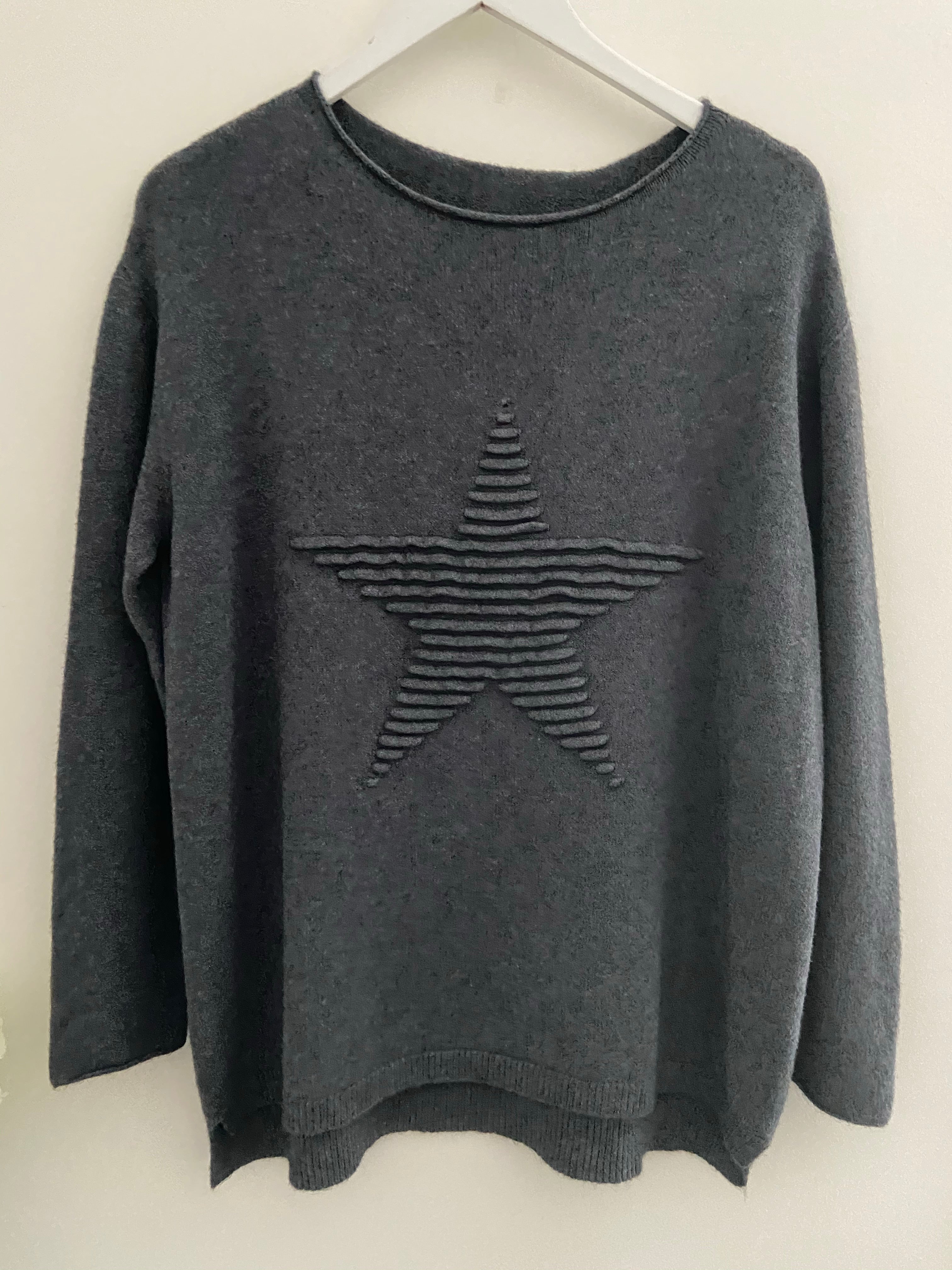 Ribbed Star Jumper in Charcoal