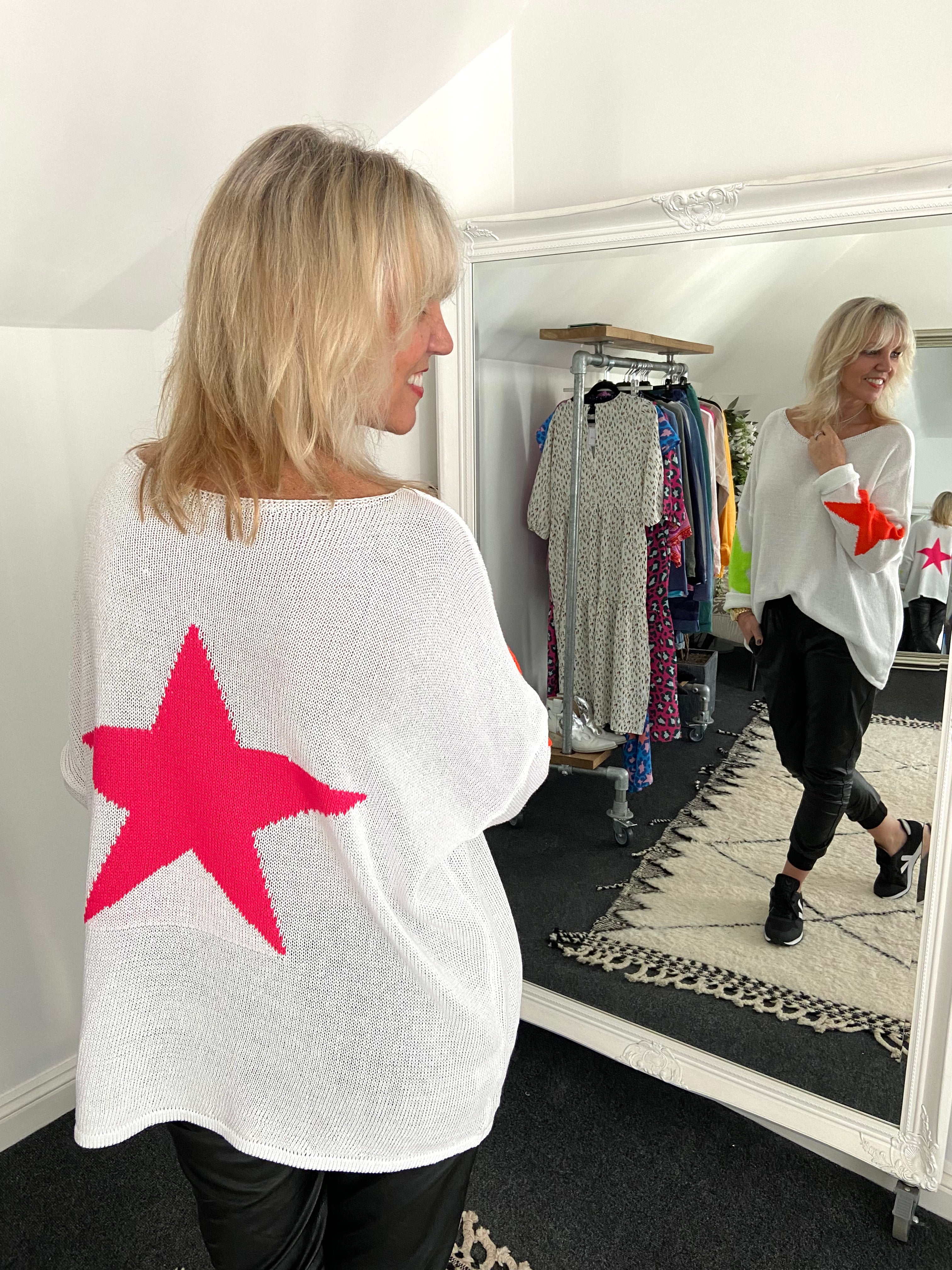 Relaxed Star Jumper in White