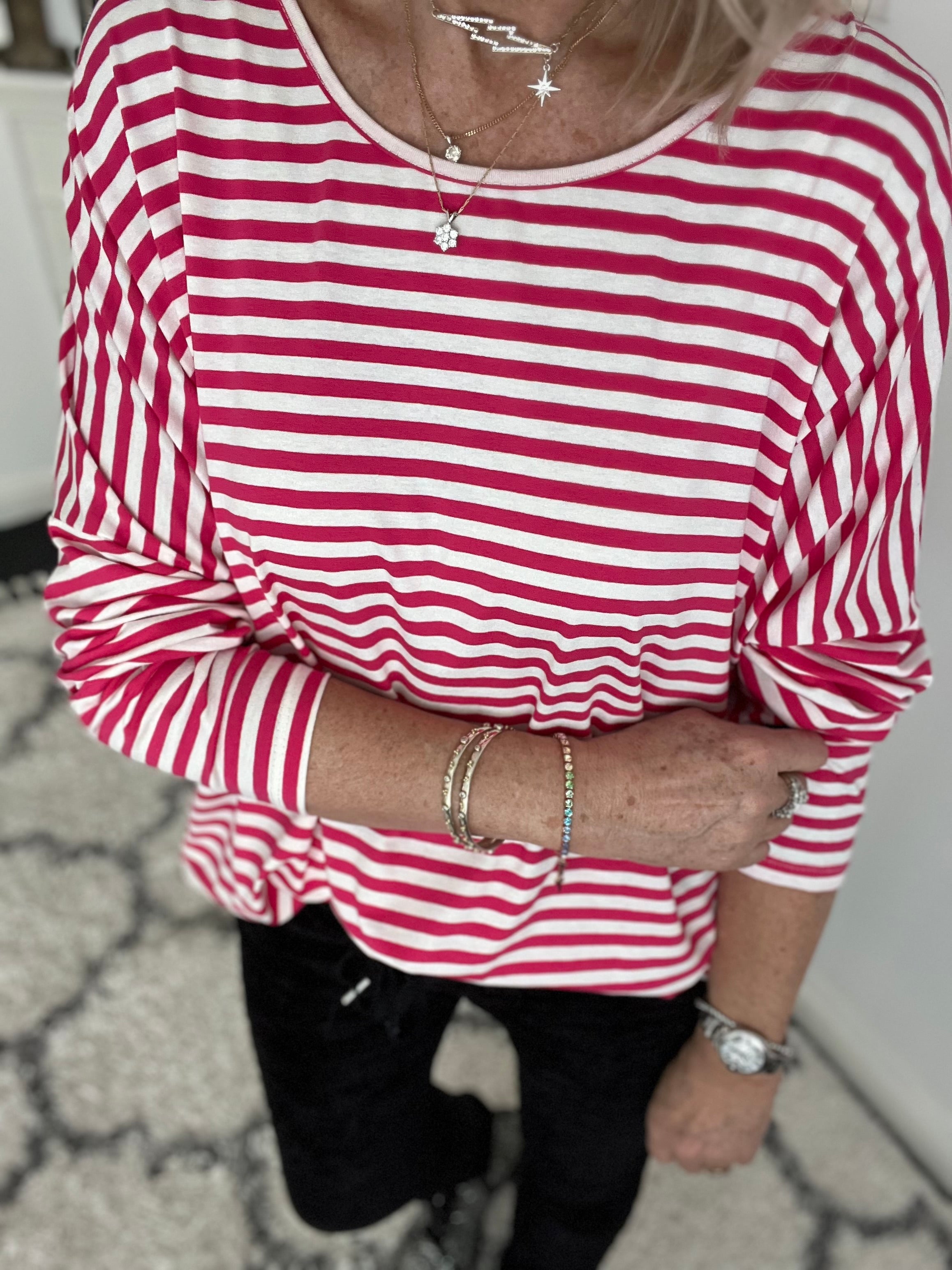 Oversized Stripe Top in Fuchsia & White