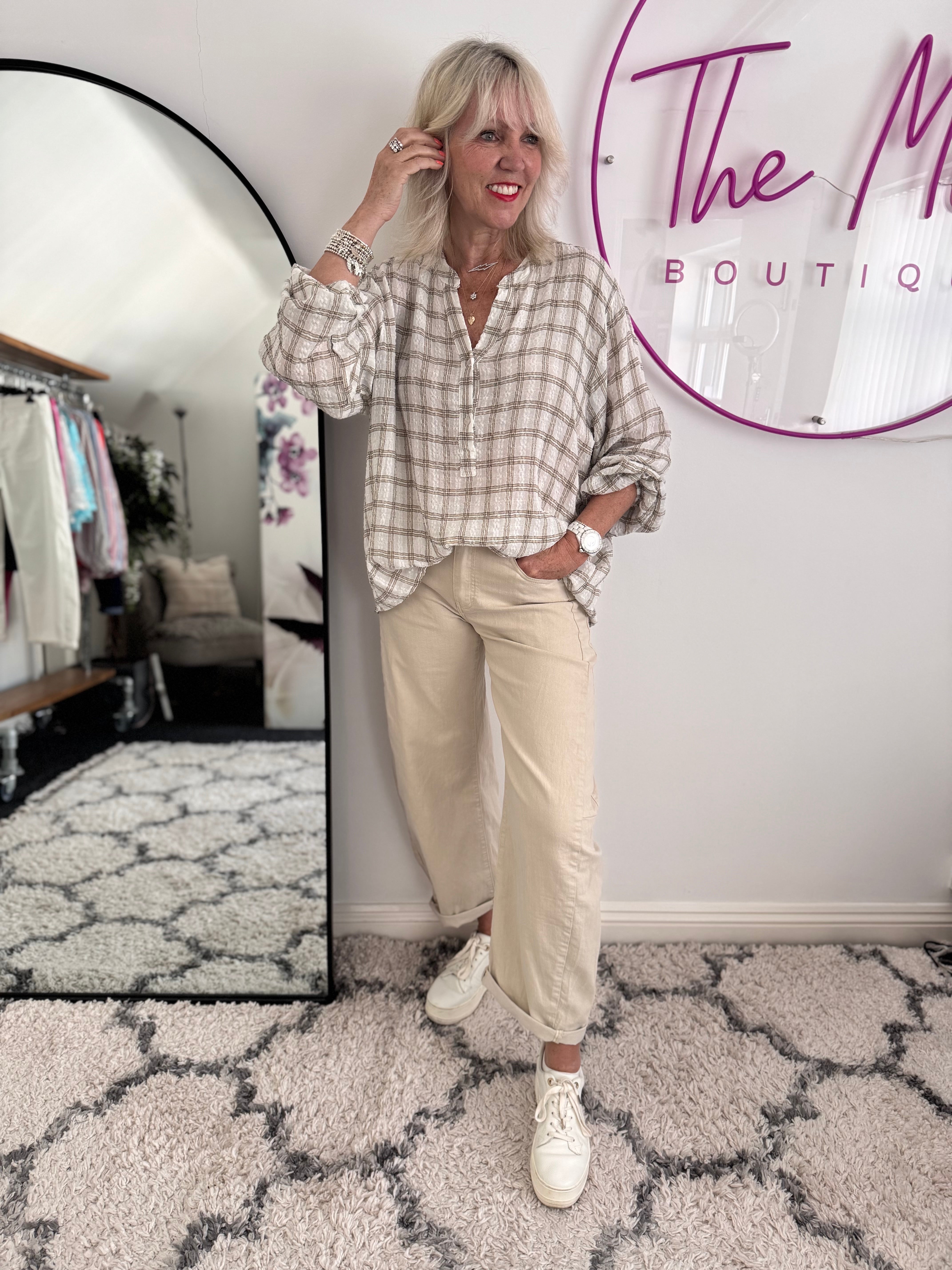 Barrel Leg Jeans in Stone