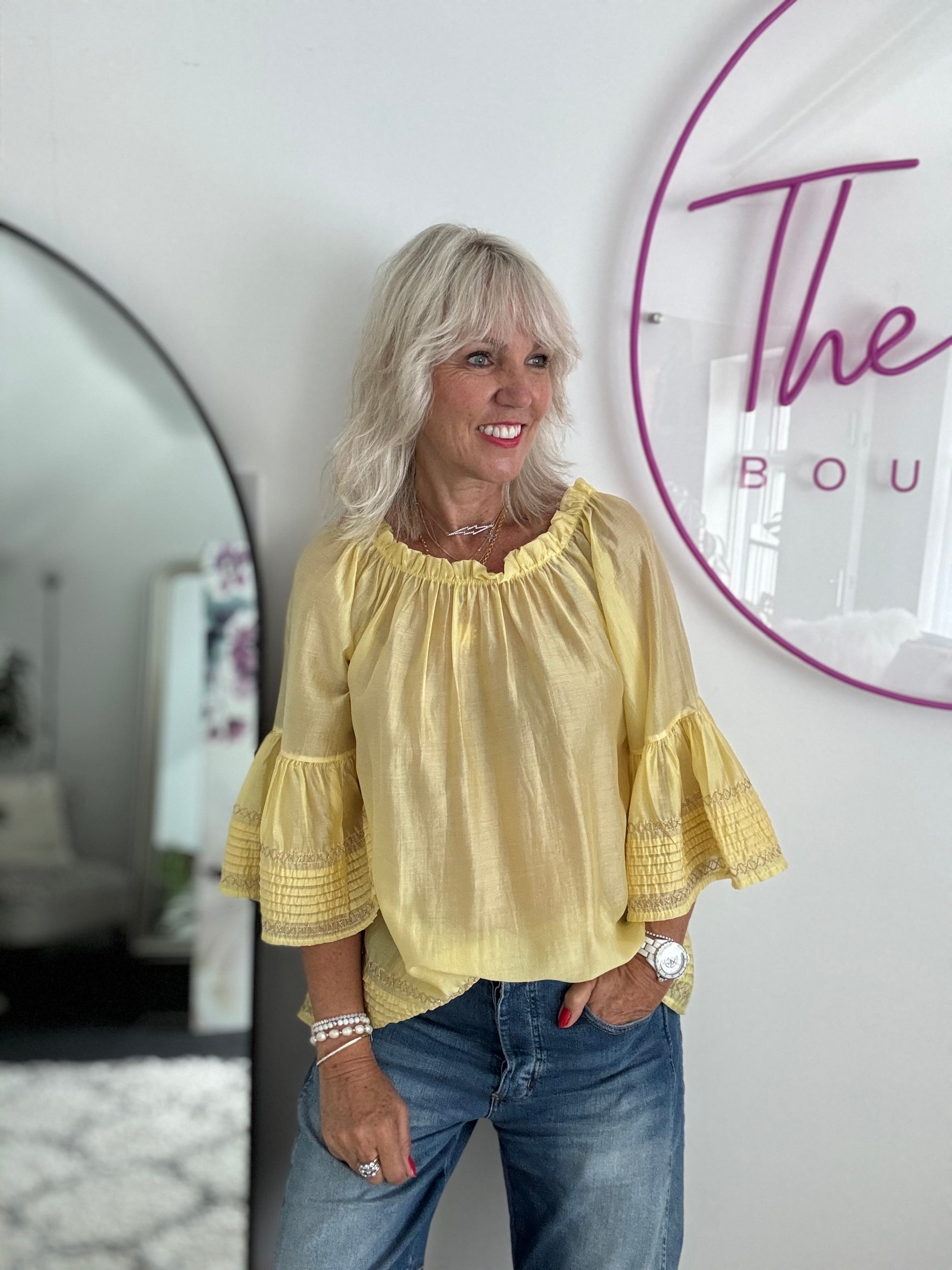 Silky Bardot Top in Lemon