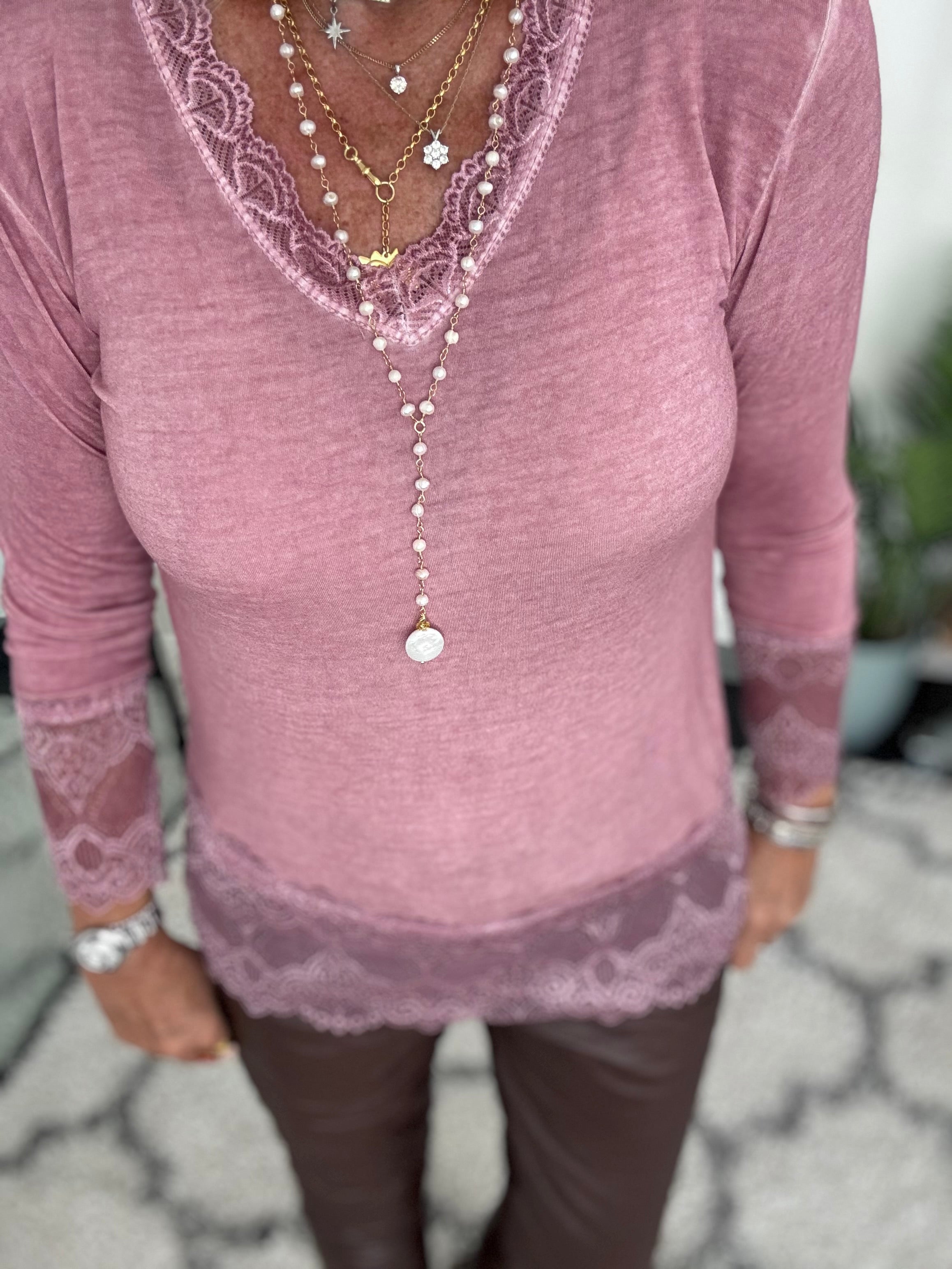 Luxe Base Top with Lace Trim in Deep Dusky Pink