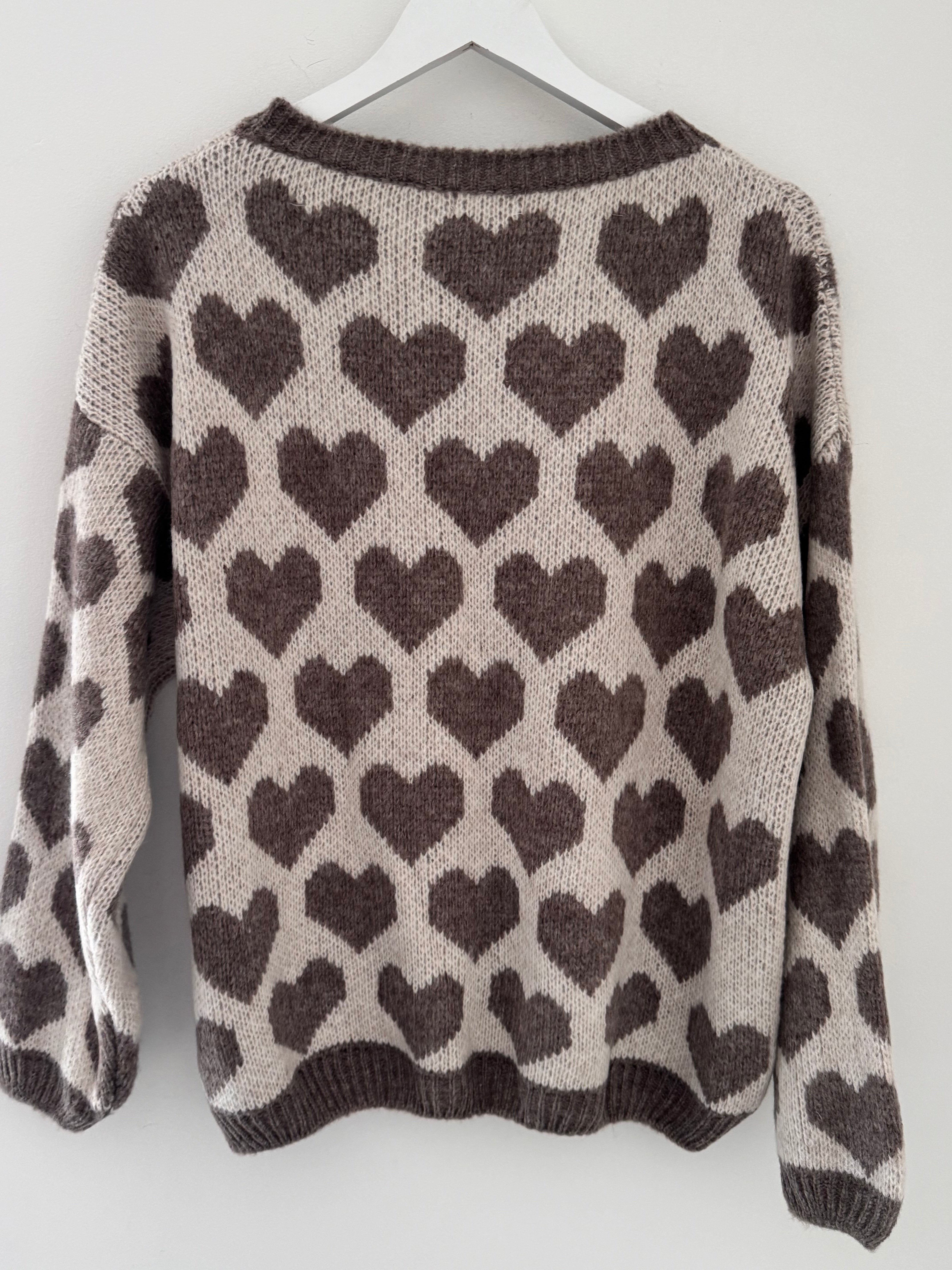 Softy Heart Sweater in Mocha & Ivory