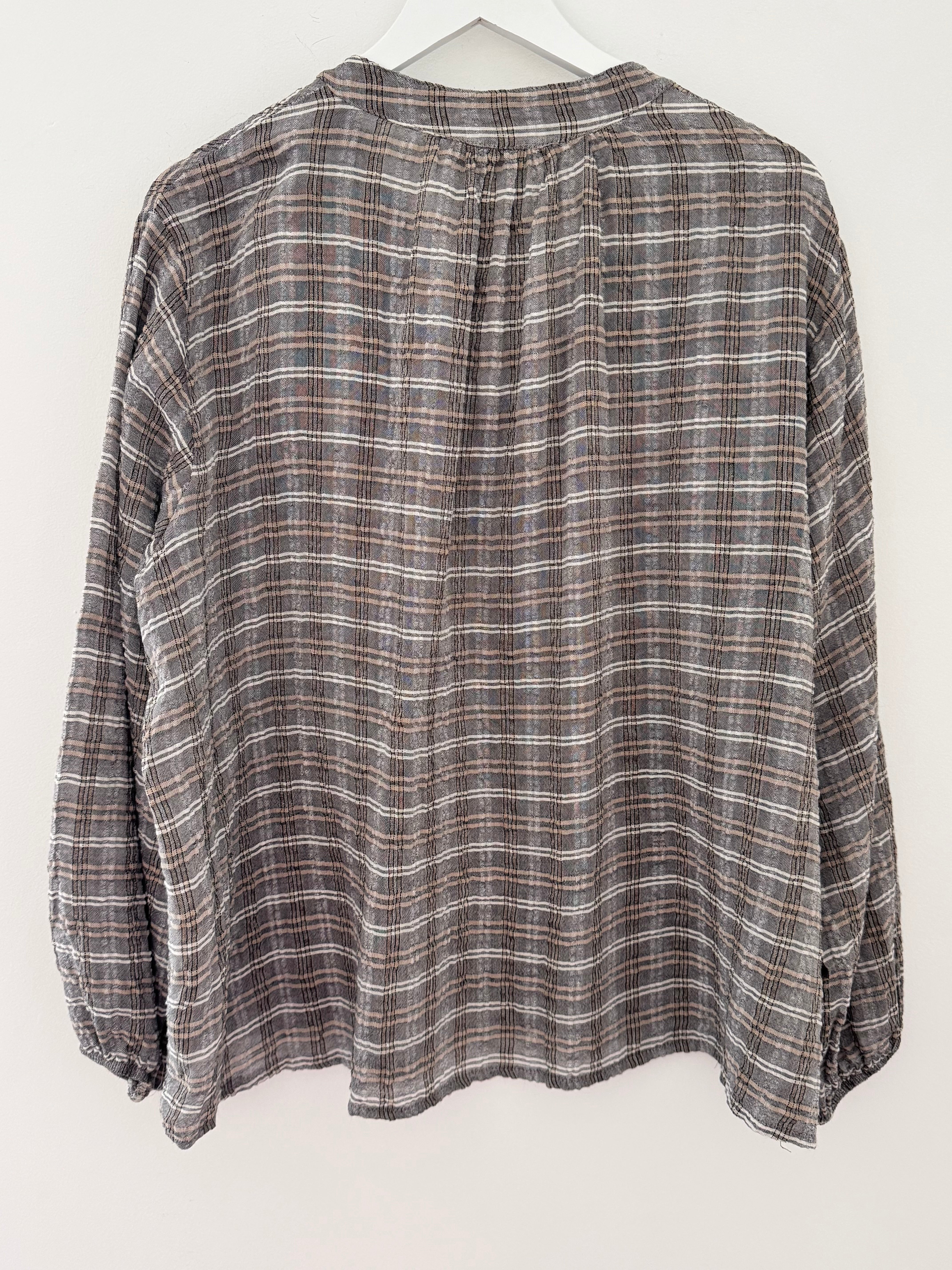 Checked Seersucker Shirt in Mocha