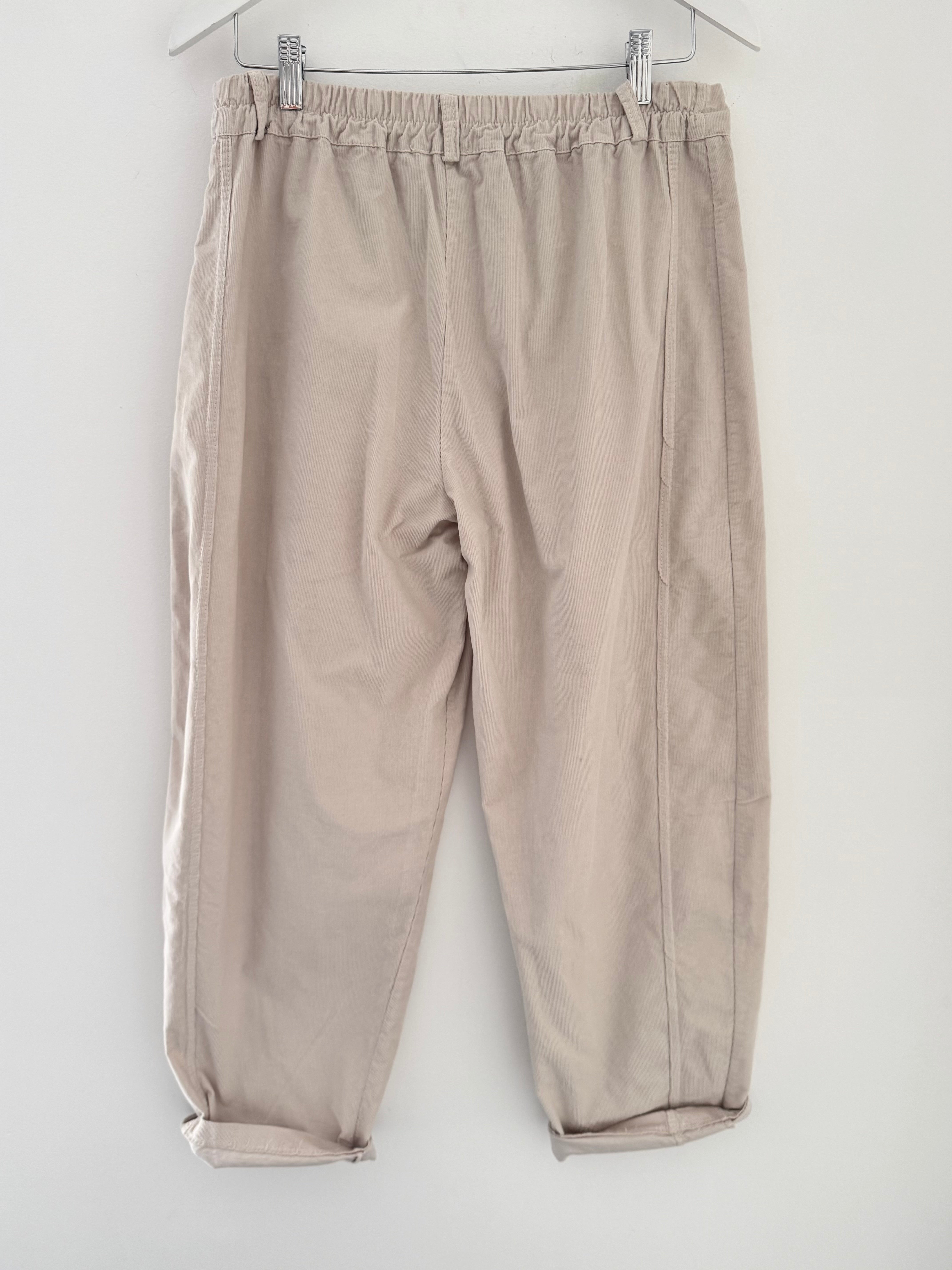Soft Needlecord Barrel Trousers in Stone